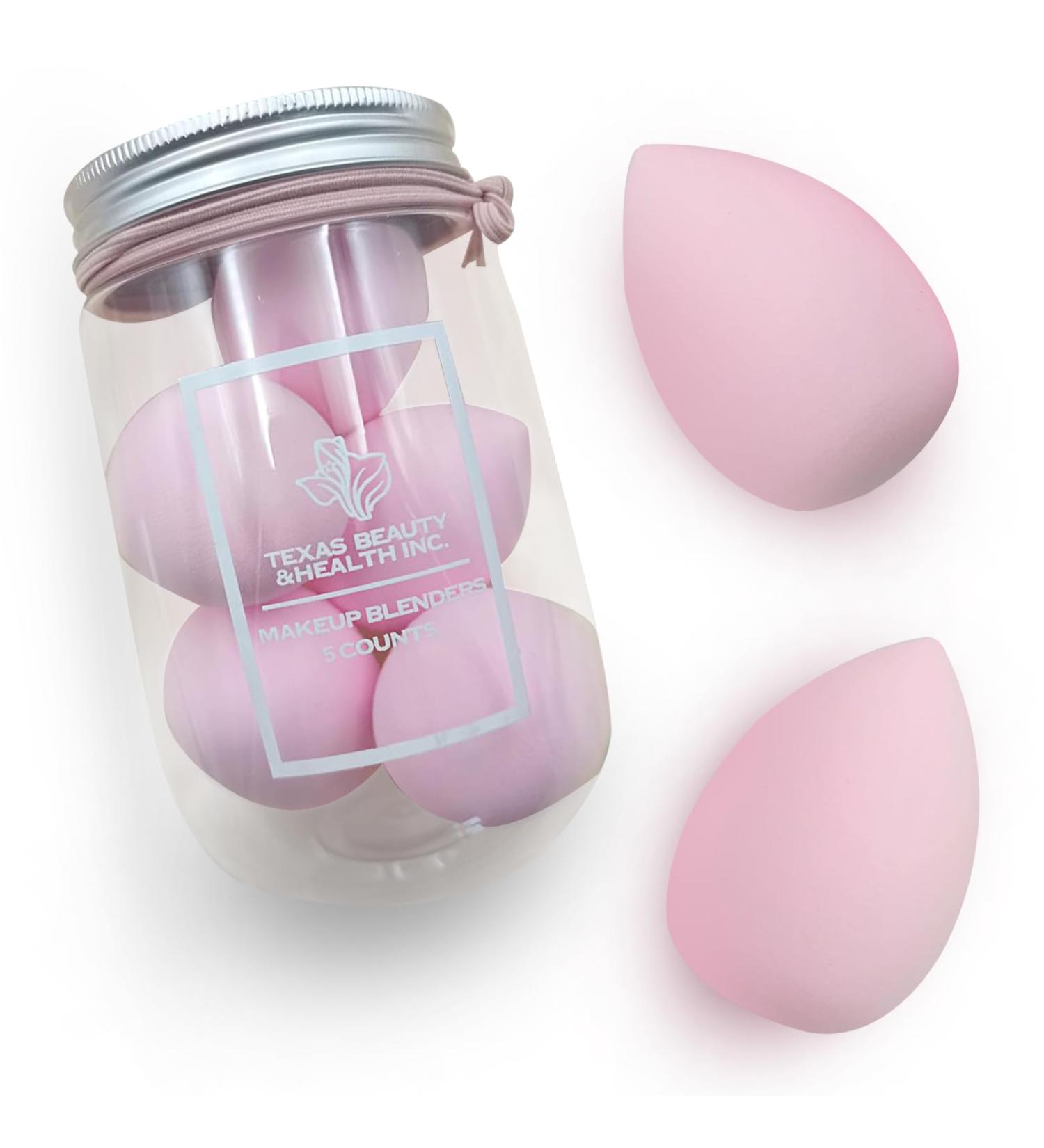 Texas Beauty & Health Makeup Sponges Set - 5 High-Density Blenders for Liquid Cream & Powder - Perfect Foundation Application (Light Pink - Buy Online on GoSupps.com