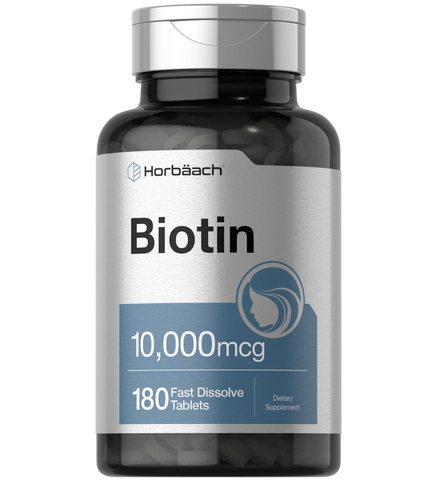 Biotin 10000mcg Fast Dissolve Tablets | 180 Count | Beauty Supplement | Vegetarian & Non-GMO | Gluten Free - Buy Online on GoSupps.com