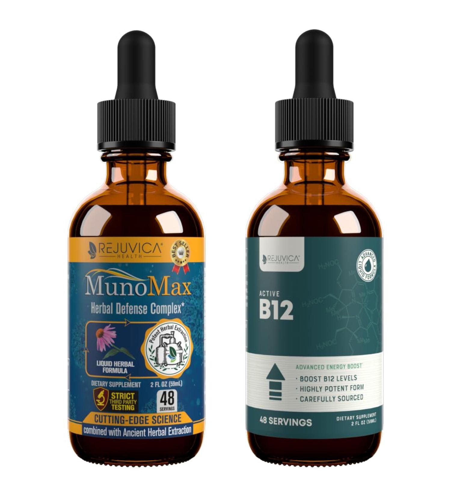 Rejuvica Health MunoMax + Active B-12 - Advanced Immune Support Bundle - Liquid Delivery for Better Absorption - Buy Online on GoSupps.com