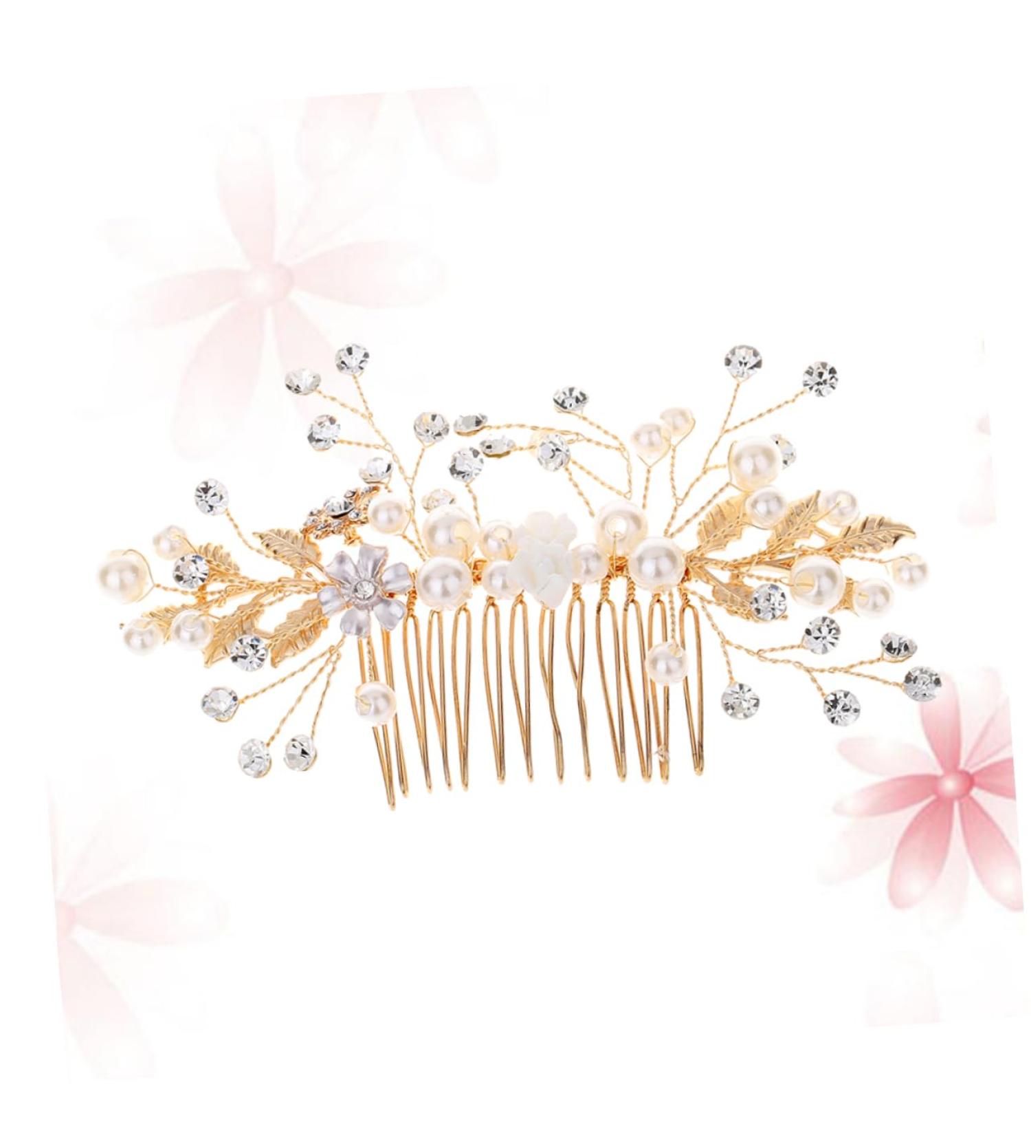 DOITOOL Tiara Crystal Headpiece Pearl Hair Comb Rhinestone Comb Bridal Headwear Flower Hair Jewelry Bride Alloy Hair Accessories - Buy Online on GoSupps.com