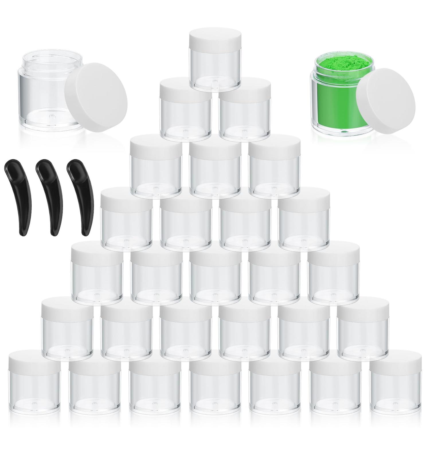 30 Pieces Mini Cosmetic Glass Containers Set - 10ml Lip Balm Jars with Lids & Spatulas Travel Sample Storage for Creams & Nail Art - White - Buy Online on GoSupps.com