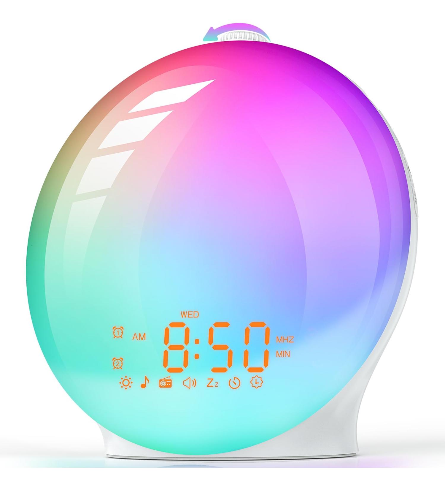 RGB Dynamic Light Alarm Clock - Sunrise Simulation 14 Colors 7 Natural Sounds Dual Alarms & Slumber Function - International Shipping - Buy Online on GoSupps.com