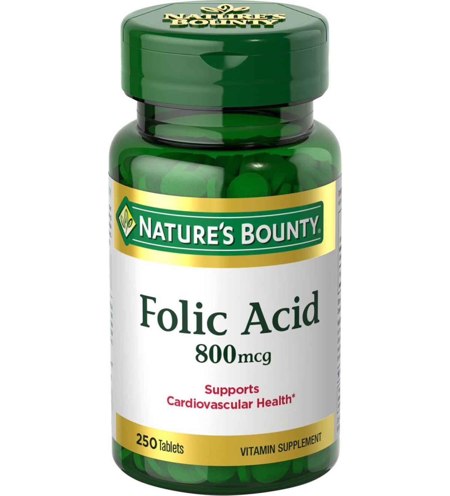 Nature's Bounty Folic Acid 800 mcg - 250 Tablets for Optimal Health - Buy Online on GoSupps.com
