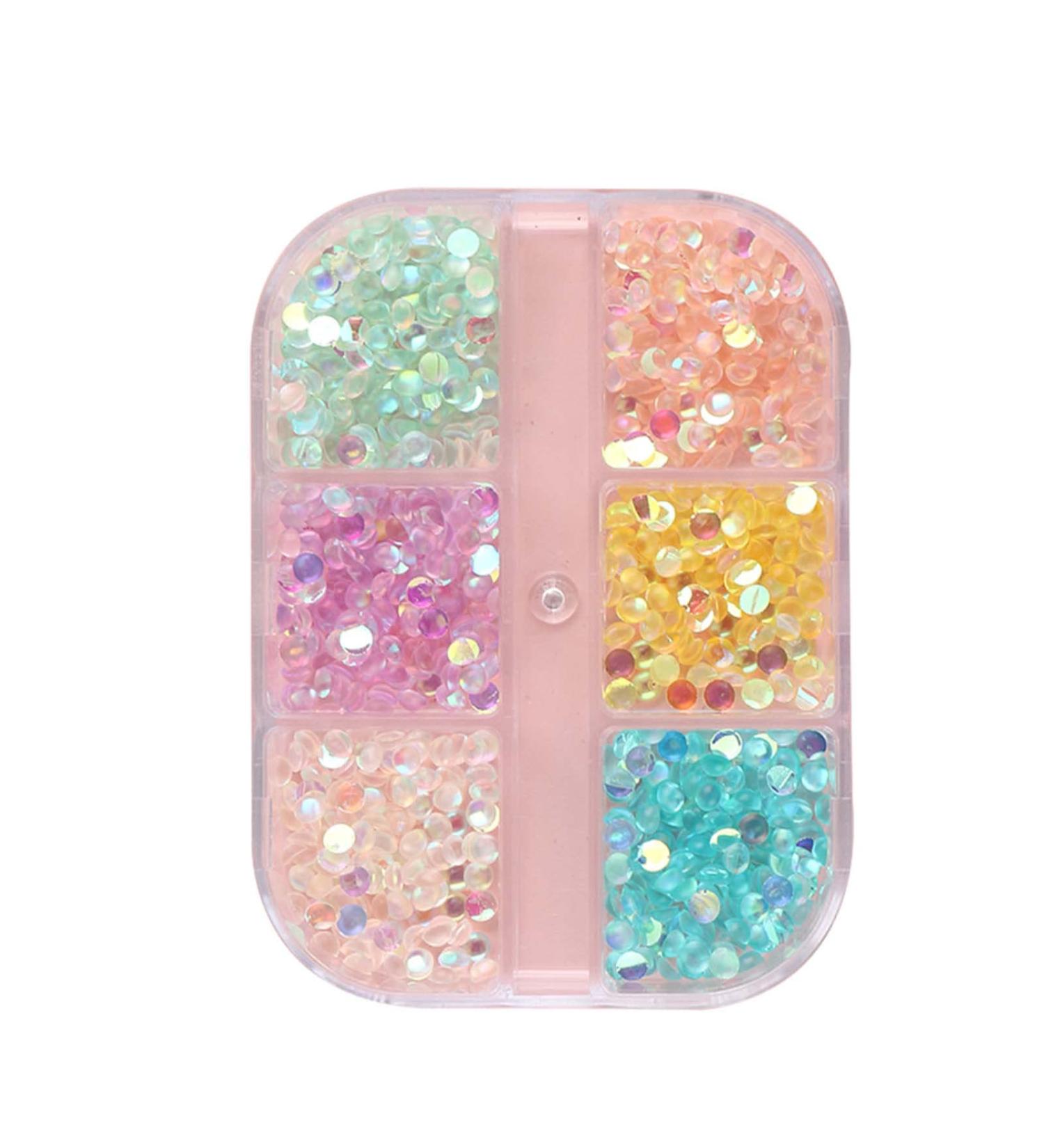 Frosted Aurora Imitation Pearl Mermaid Bubble Beads - 2022 New Candy Color Glass Beads for Nail Art DIY - 3mm Semi-Circular Flat Bottom Beads - 6-Grid Box - Buy Online on GoSupps.com