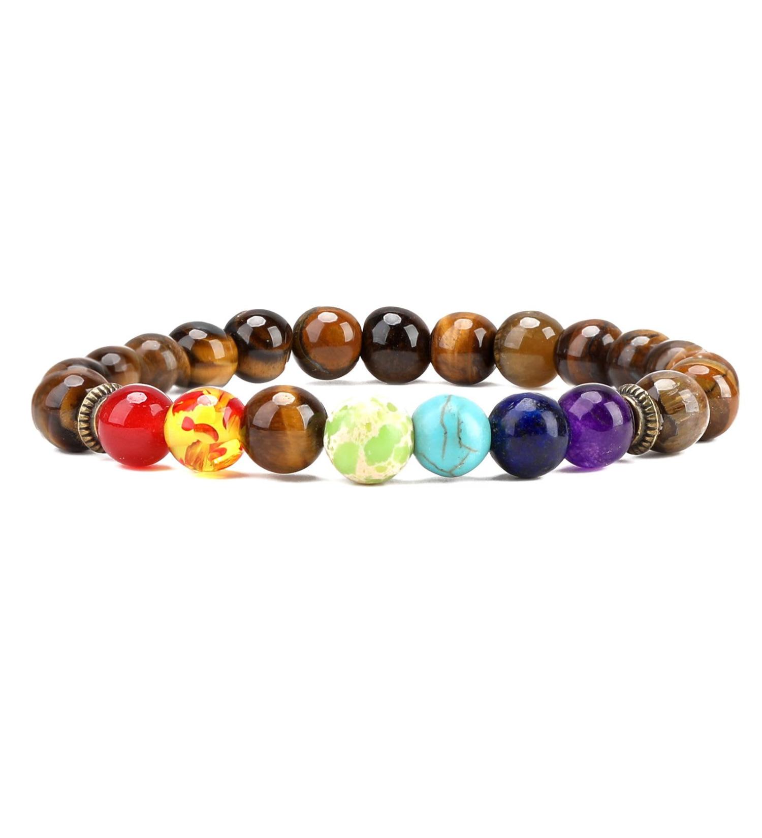 Chakra Bracelets for Women and Men Healing Crystal Natural Lava Stone Gemstones Tourist Souvenir Elastic 8mm Beads Bracelet for Anxiety Relief Yoga and Reiki Bangle Energy Balance Tiger Eye Stone - Buy Online on GoSupps.com