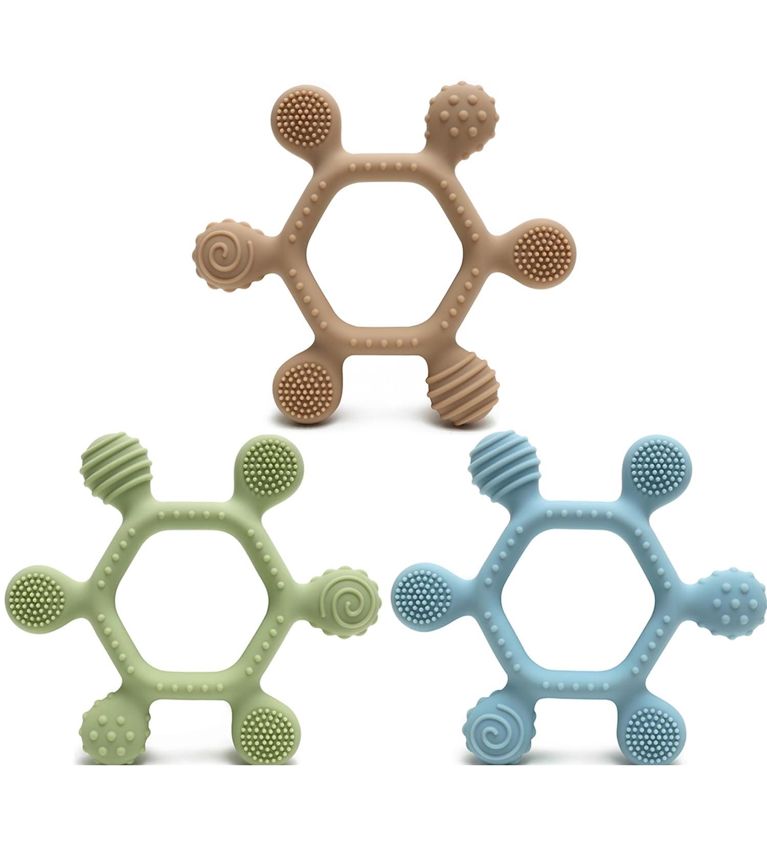 Okonkn Baby Teething Ring Set - BPA-Free Silicone Dental Aid for Boys & Girls 3 Pieces Perfect for 4 Months+ - Buy Online on GoSupps.com