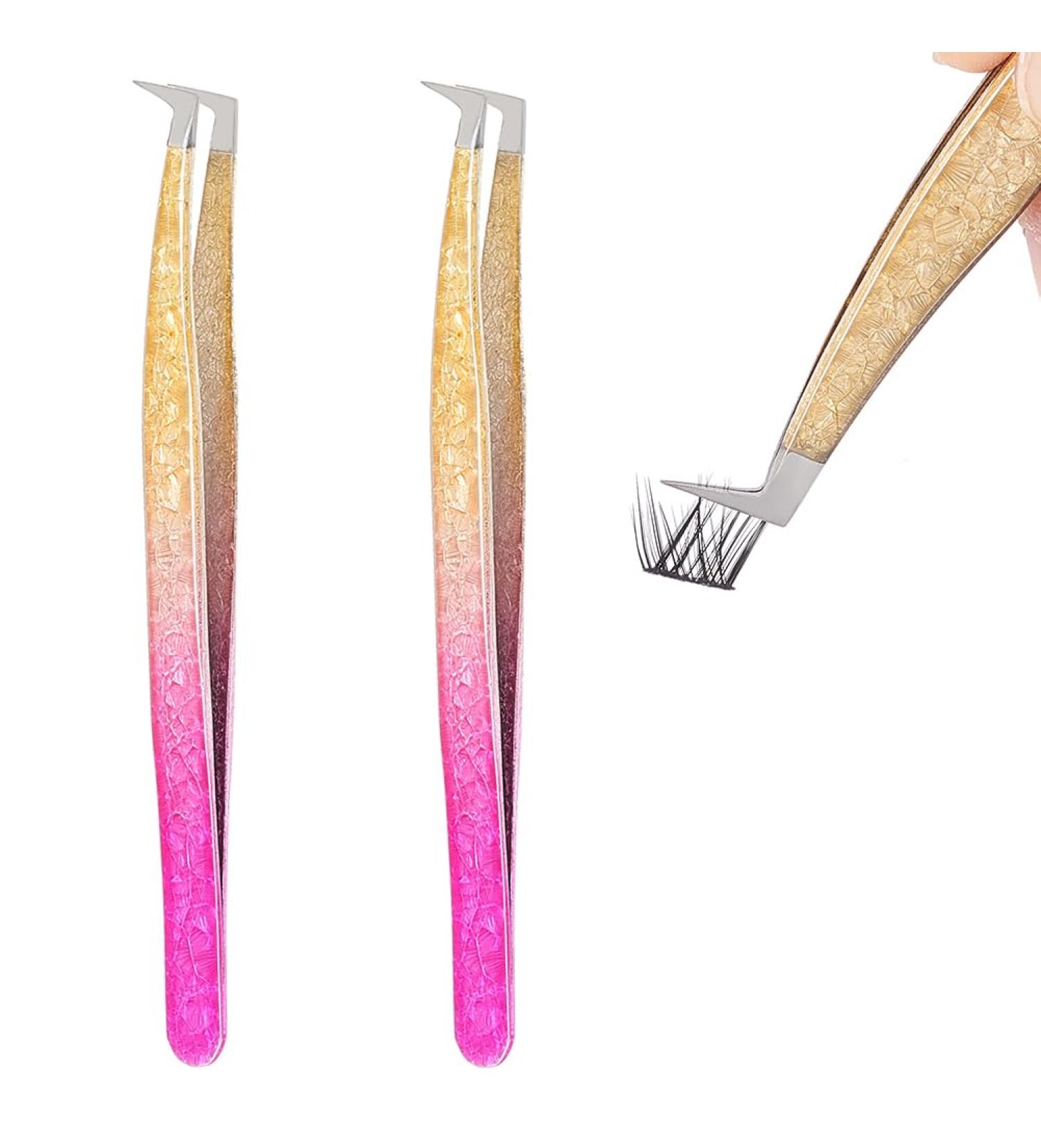 Unicraftale Rainbow Eyelash Extension Tweezers - 2 Pack Stainless Steel Curved Precision Tools - Buy Online on GoSupps.com