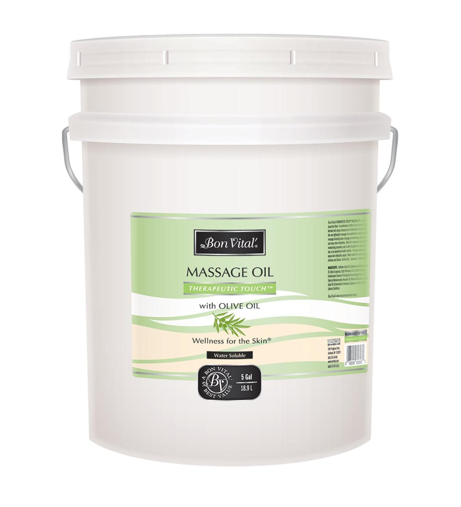 Bon Vital' Therapeutic Touch Massage Oil - Olive Oil Formula for Dry Skin & Sore Muscles | Hydrating Lightweight Formula for Massage Therapy - 5 Gallon Pail - Buy Online on GoSupps.com
