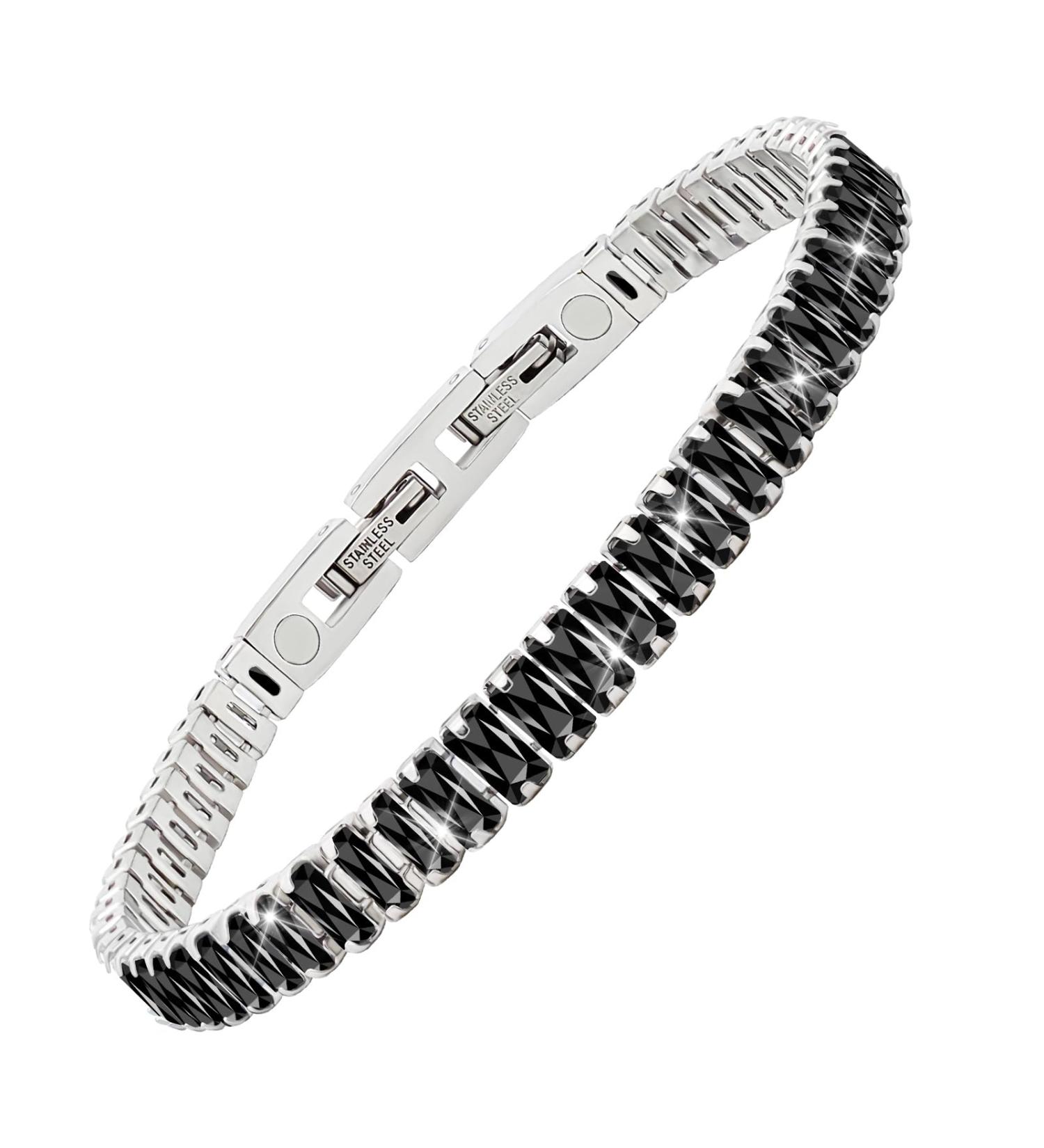 Jeroot Magnetic Tennis Bracelet for Women - Black Titanium Steel Weight Loss Bracelet with 5mm 5A+ Cubic Zirconia | Adjustable Fashion Jewelry Gift - Buy Online on GoSupps.com