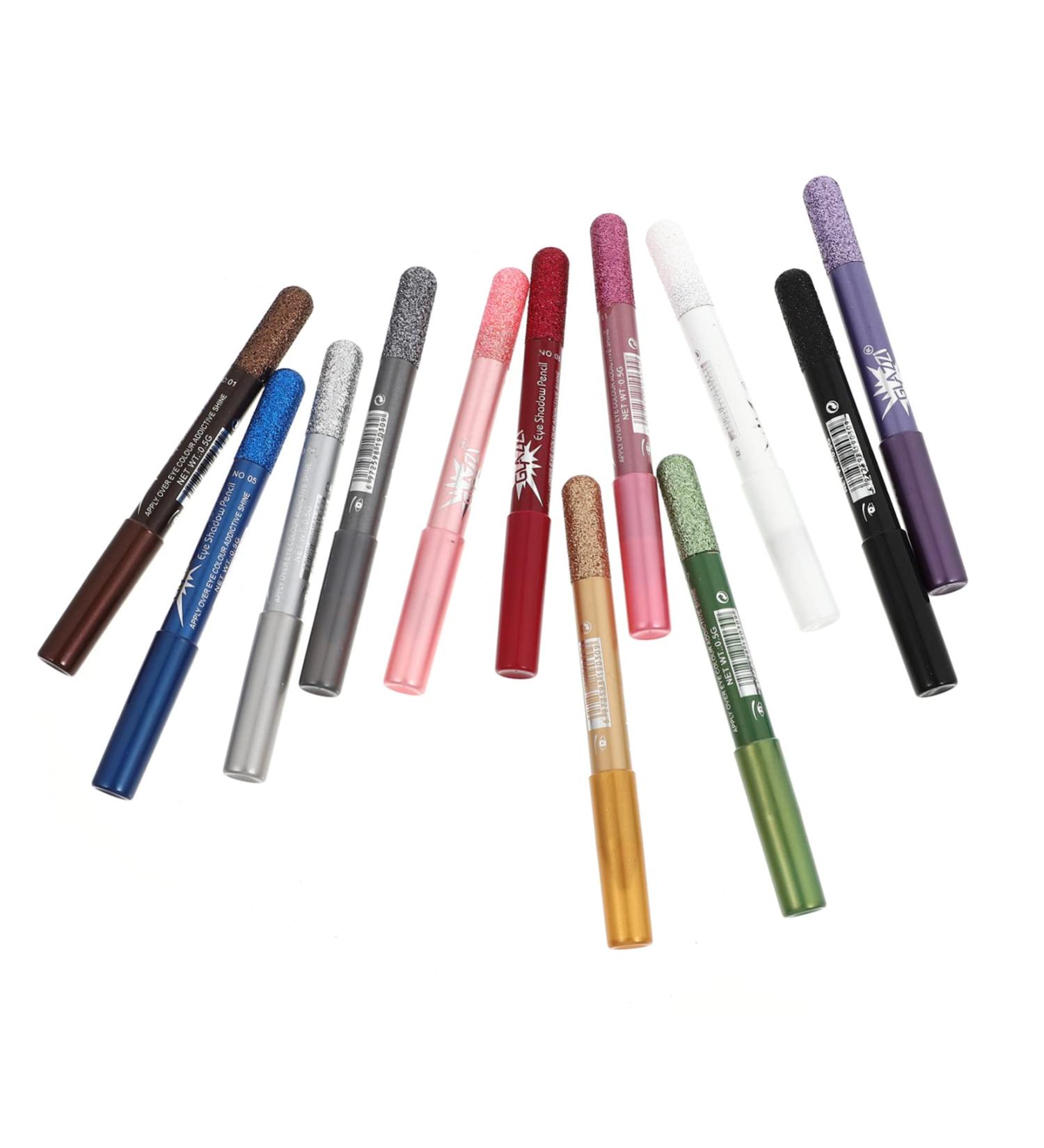 BELLIFFY 12pcs Pearlescent Eyeshadow Pencil Shimmer Eyeliner Waterproof Eyeshadow Glitter Crayons Wood - Buy Online on GoSupps.com