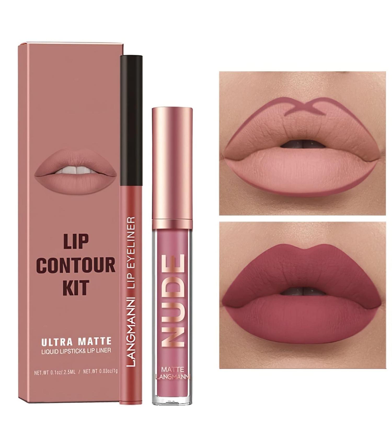 MIELIKKI Matte Liquid Lipstick and Lip Liner Set | Non-Stick Cup Lip Gloss + Lip Liner Pen | High Pigmented & Waterproof | Long-Lasting | 03 - Buy Online on GoSupps.com