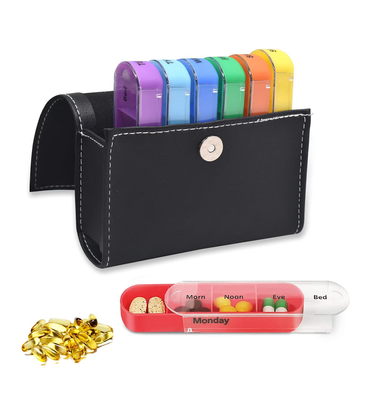 RZJZGZ Daily Pill Organizer with 7 Day Box and Medication Reminder - Includes Leather PU Case - Buy Online on GoSupps.com