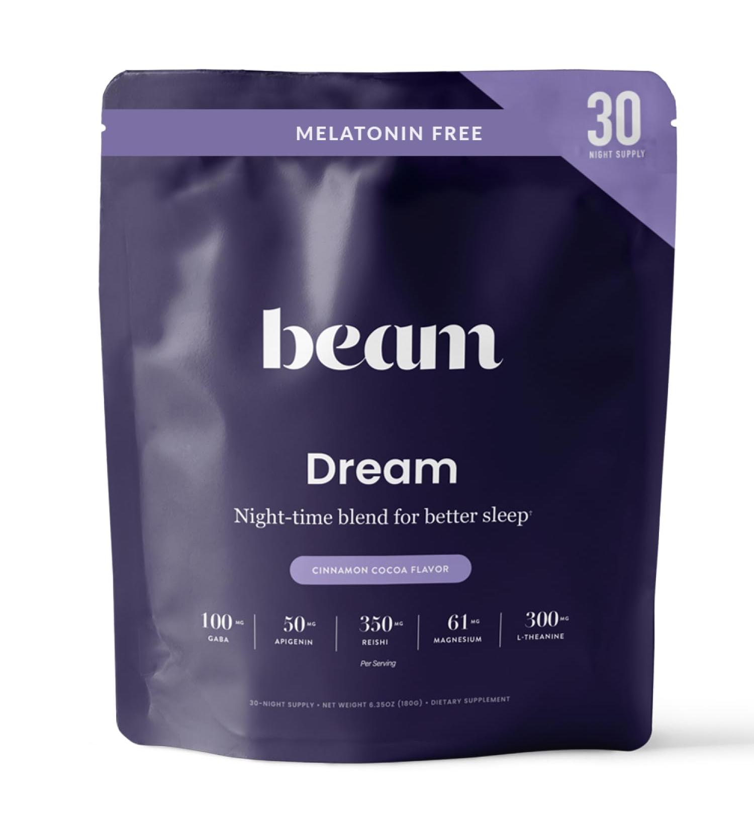 Beam Dream Sleep Powder L-Theanine Apigenin Reishi and Magnesium Third Party Tested Natural Sleep Aid & Sleep Supplement Health and Wellness Gift Natural Sleep Support Non-GMO 30 Servings - Buy Online on GoSupps.com