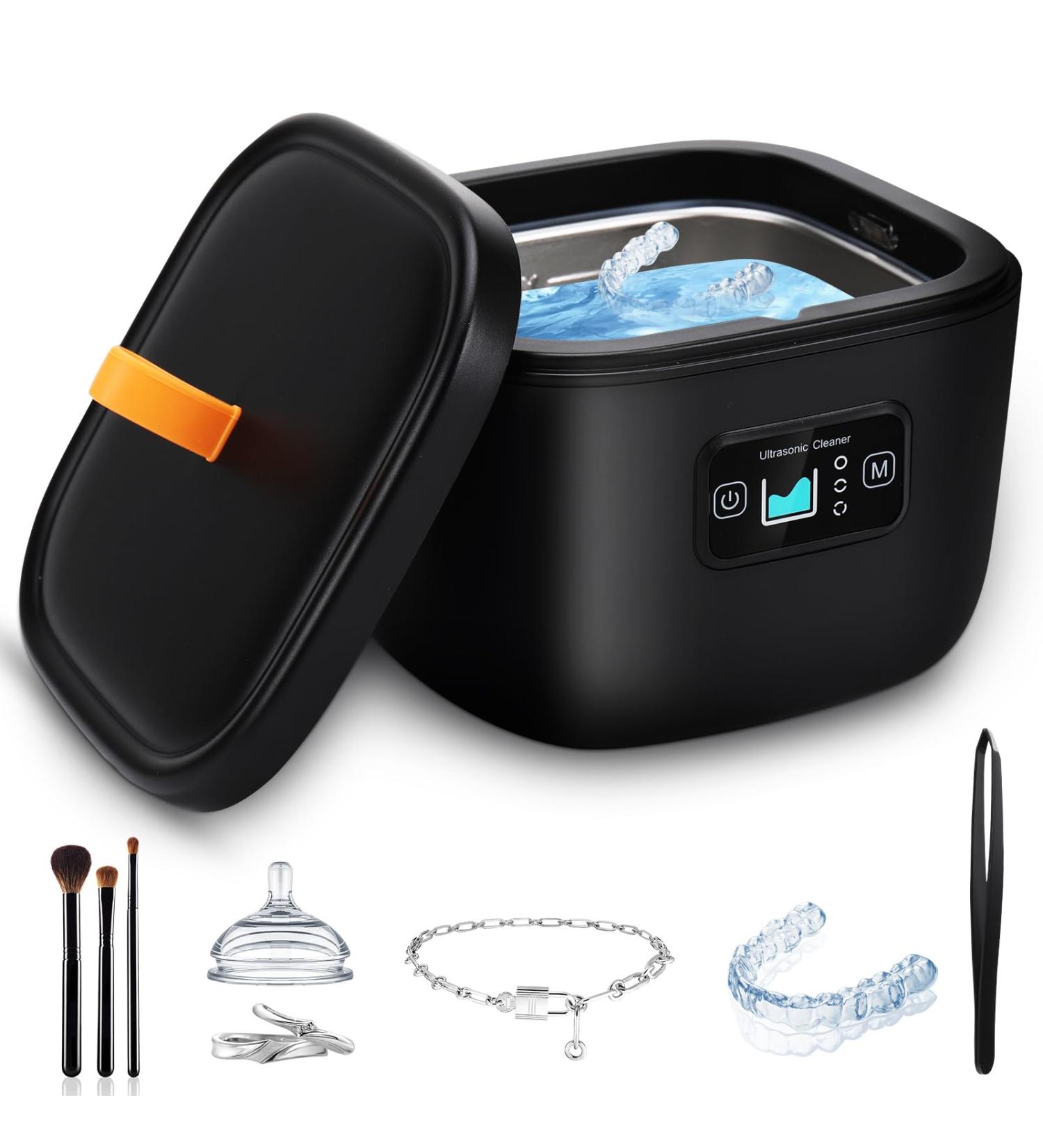 Ultrasonic Cleaner for Dentures Retainer Mouth Guard Aligner Whitening Trays Toothbrush Head 43kHz Jewelry Cleaner 255ML Portable Retainer at-Home or Travel Use Black - Buy Online on GoSupps.com