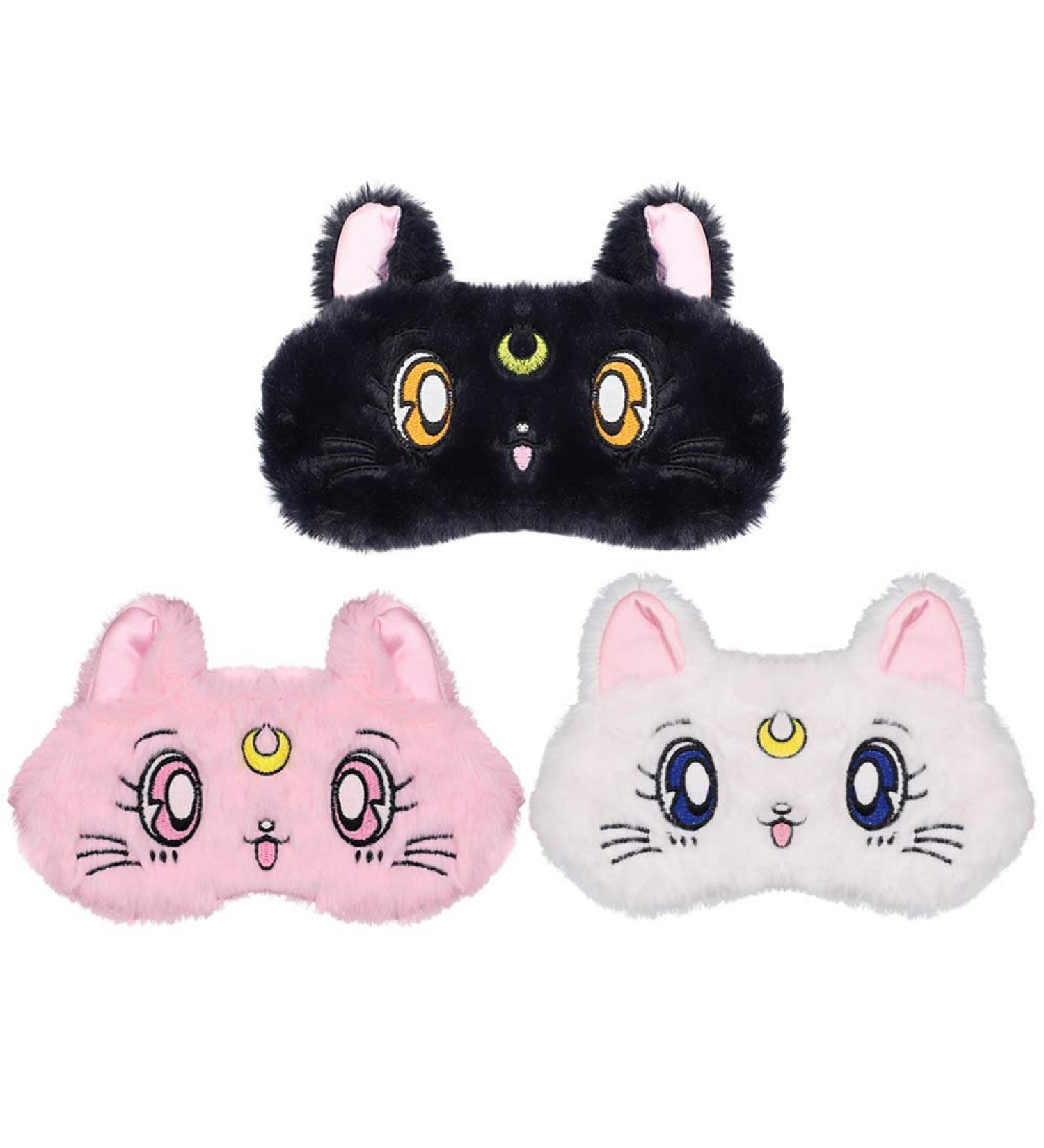 Cartoon Cat Eye Sleep Mask Plush Blindfold in Pink, White, and Black - Buy Online on GoSupps.com