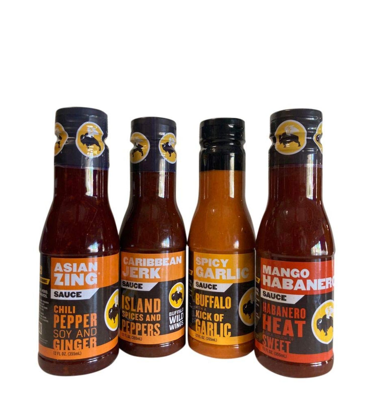 Buffalo Wild Wings Hot N' Spicy Variety Bundle - Asian Zing, Caribbean Jerk, Spicy Garlic, Mango Habanero (12 oz each) - Buy Online on GoSupps.com