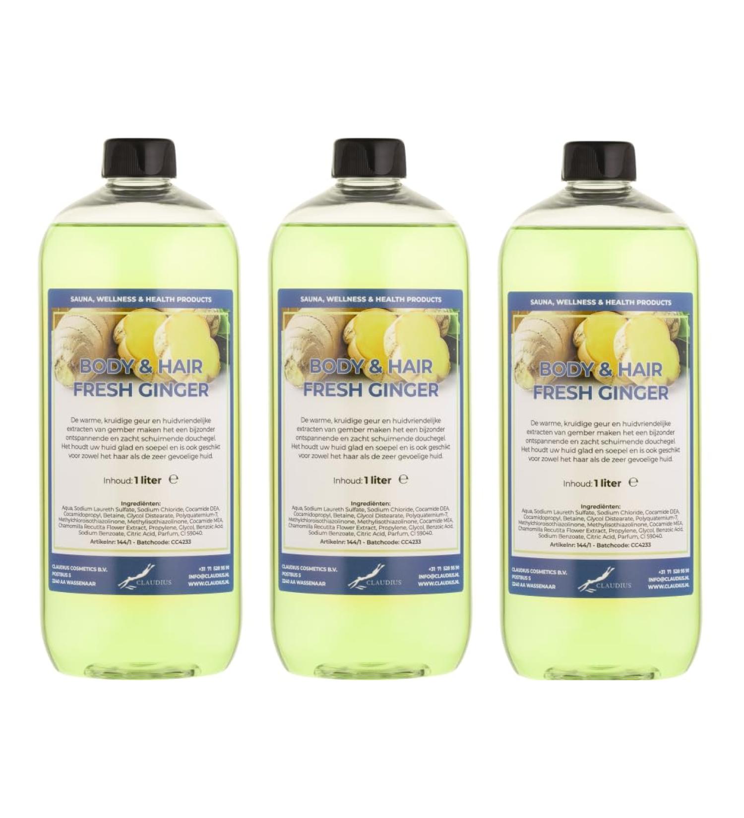 Claudius Body & Hair Fresh Ginger 1 liter transparent set of 3 pieces 2 in 1 for body and hair