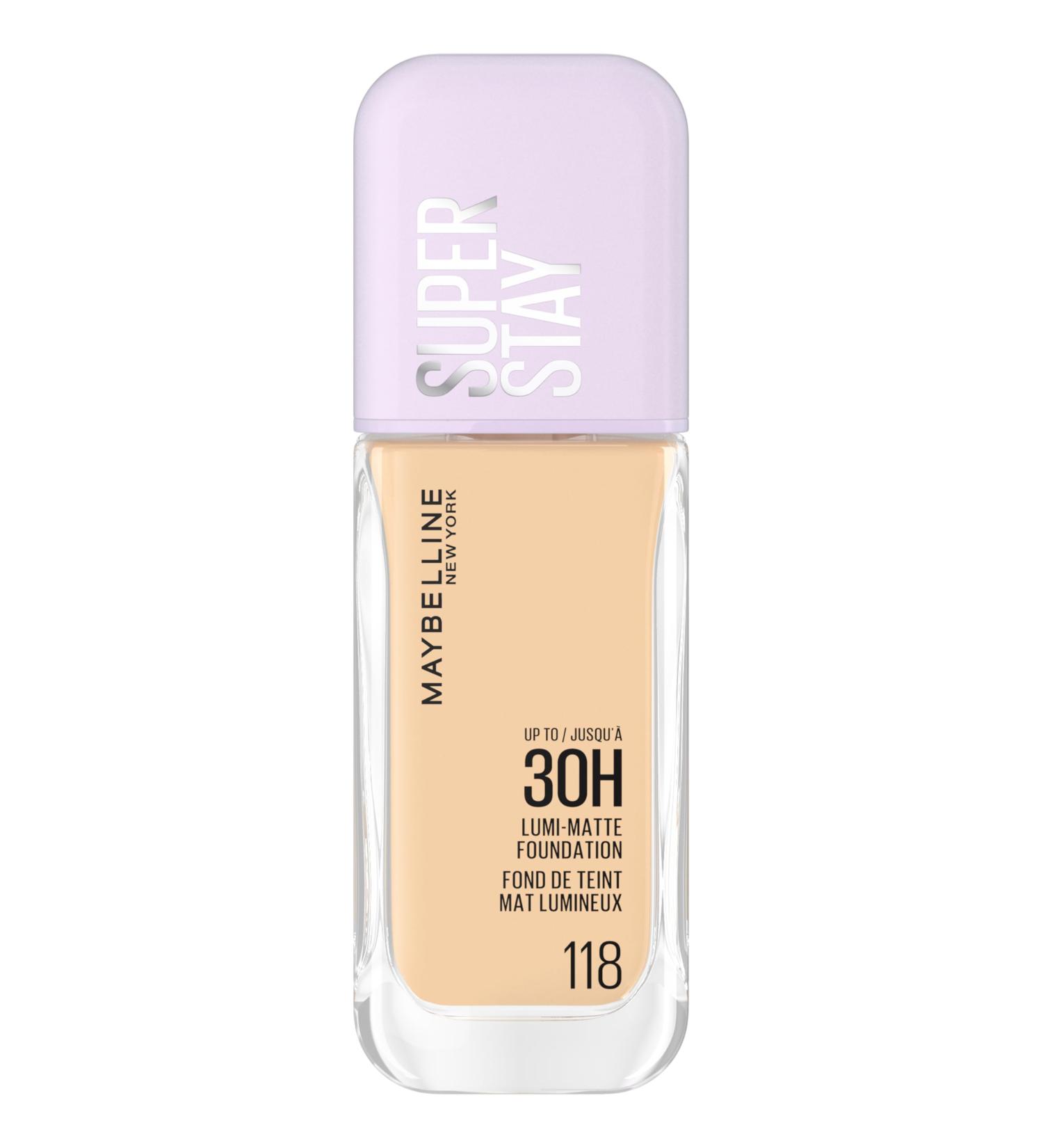  Maybelline Maybelline New York - Long-Lasting Liquid Foundation - Ultra-Resistant - Luminous Matte Finish - Enriched with Amino Acids - All Skin Types - Superstay 30H Lumi-Matte - Shade: 118 - 35ml - Buy Online on GoSupps.com