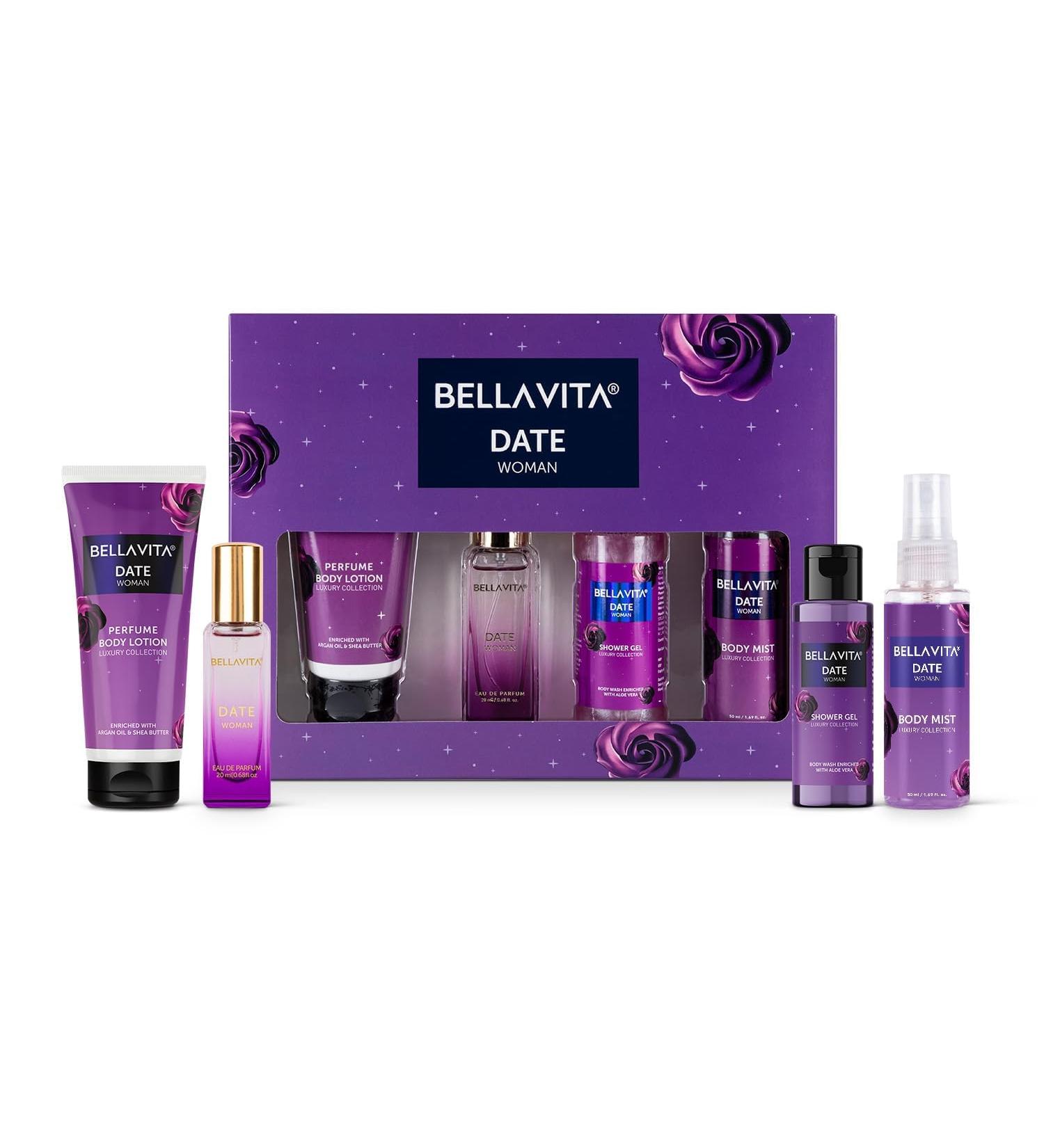 B'ELAVITA Date Woman Travel Size Gift Set with Body Shower Gel 55ml for Deep Cleansing EDP Perfume 20ml Body Mist 50ml & Perfume Body Lotion 50ml - Buy Online on GoSupps.com