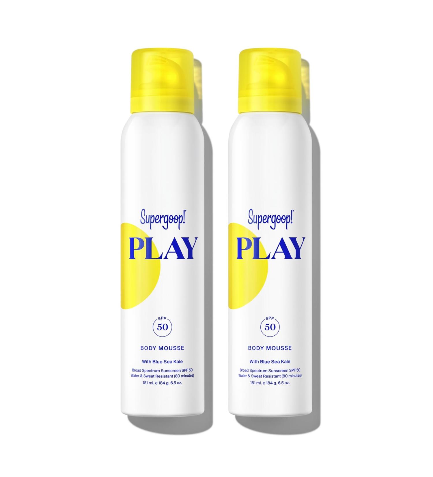Supergoop! PLAY Body Mousse SPF 50 - Blue Sea Kale - 2 Pack | Broad Spectrum Whipped Sunscreen for Sensitive Skin - Fun & Effective for Active Days - Buy Online on GoSupps.com