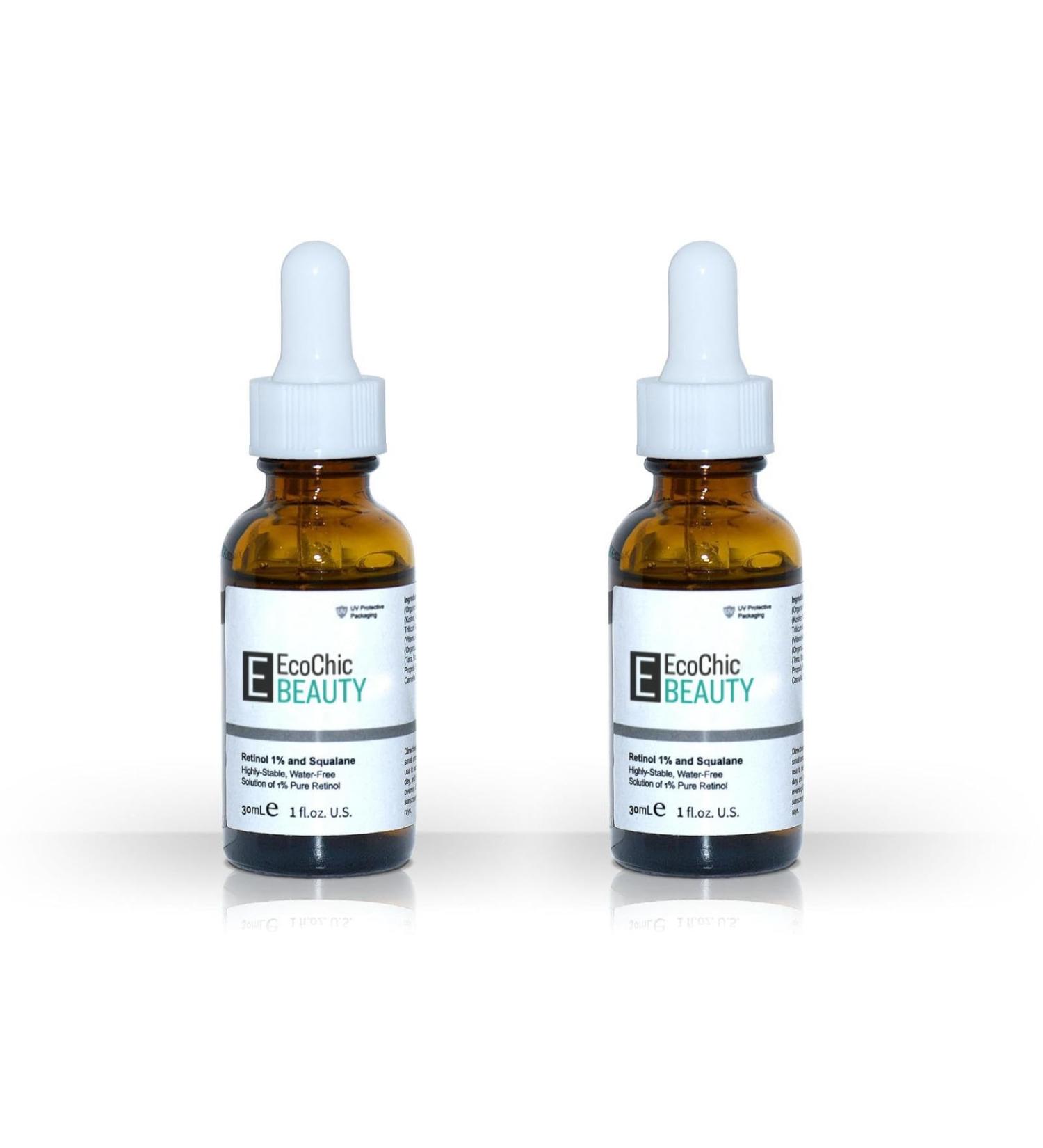 EcoChic Beauty Retinol 1% in Squalane High-Strength Serum for Anti-Aging and Skin Smoothing. 2 Pack