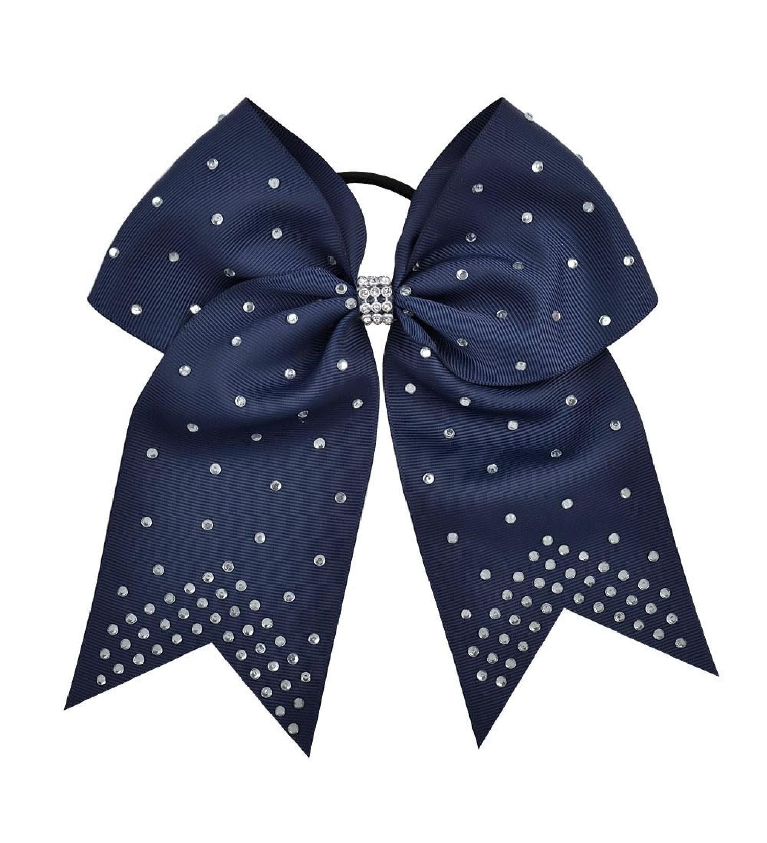 Xansema 7 Inches Rhinestone Hair Bows Elastic Hair Tie Ribbon Large Cheer Bow Ponytail Holder Hair Band for Women Girls Kids Teens (Navy) - Buy Online on GoSupps.com