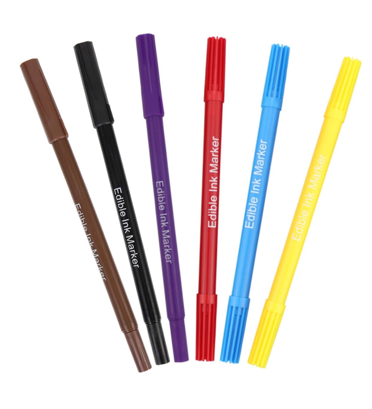 CIYODO 6pcs Biscuits Cake Boxes Decor Cake Coloring Markers Edible Cake Pens Dual Tip Markers Plastic - Buy Online on GoSupps.com