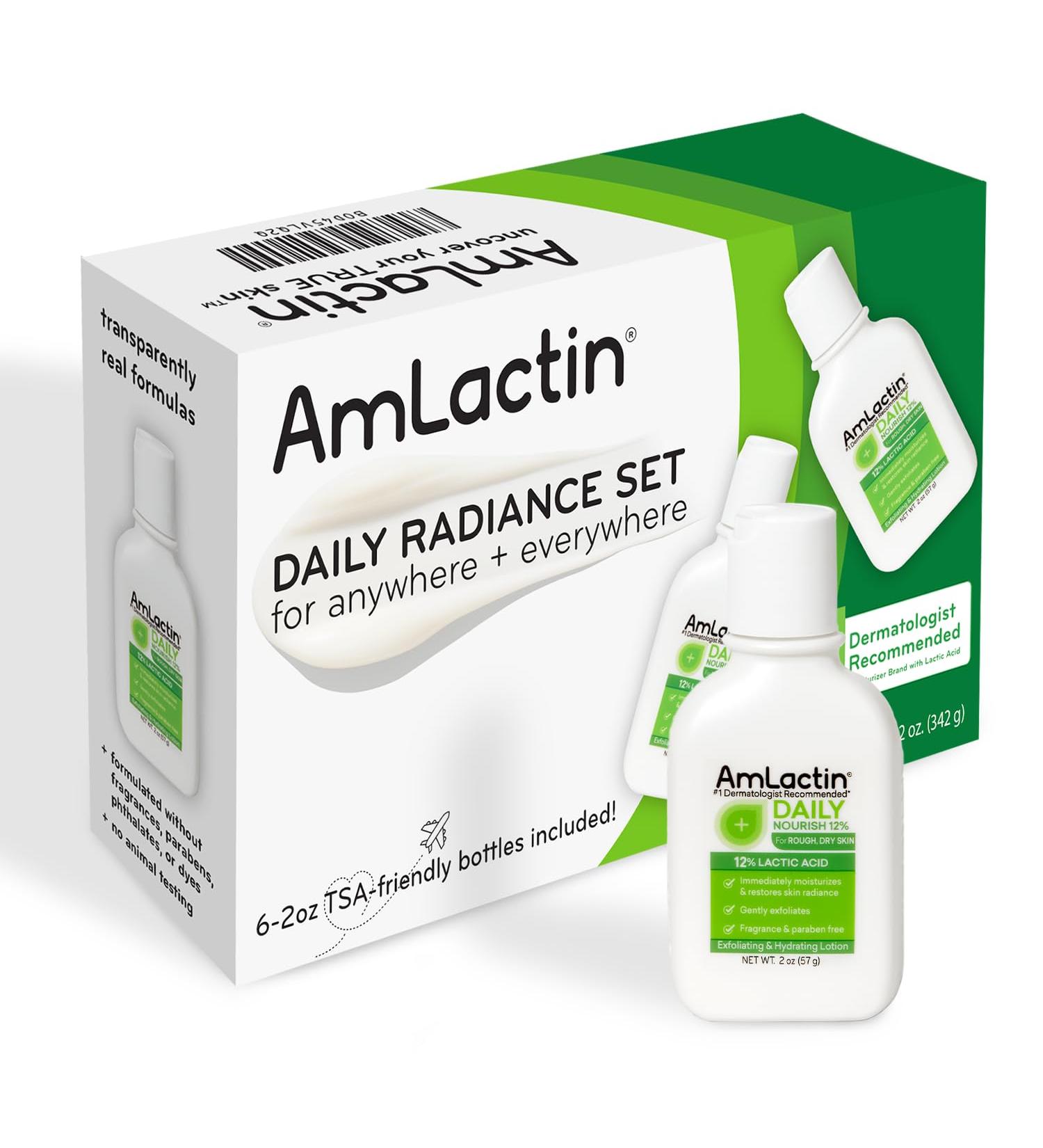 AmLactin Daily Nourish Therapeutic Body Lotion for Dry Skin - No-Scrub Exfoliator and Moisturizer 12% Lactic Acid Lotion 2 Fl Oz (Pack of 6) (Packaging May Vary) - Buy Online on GoSupps.com