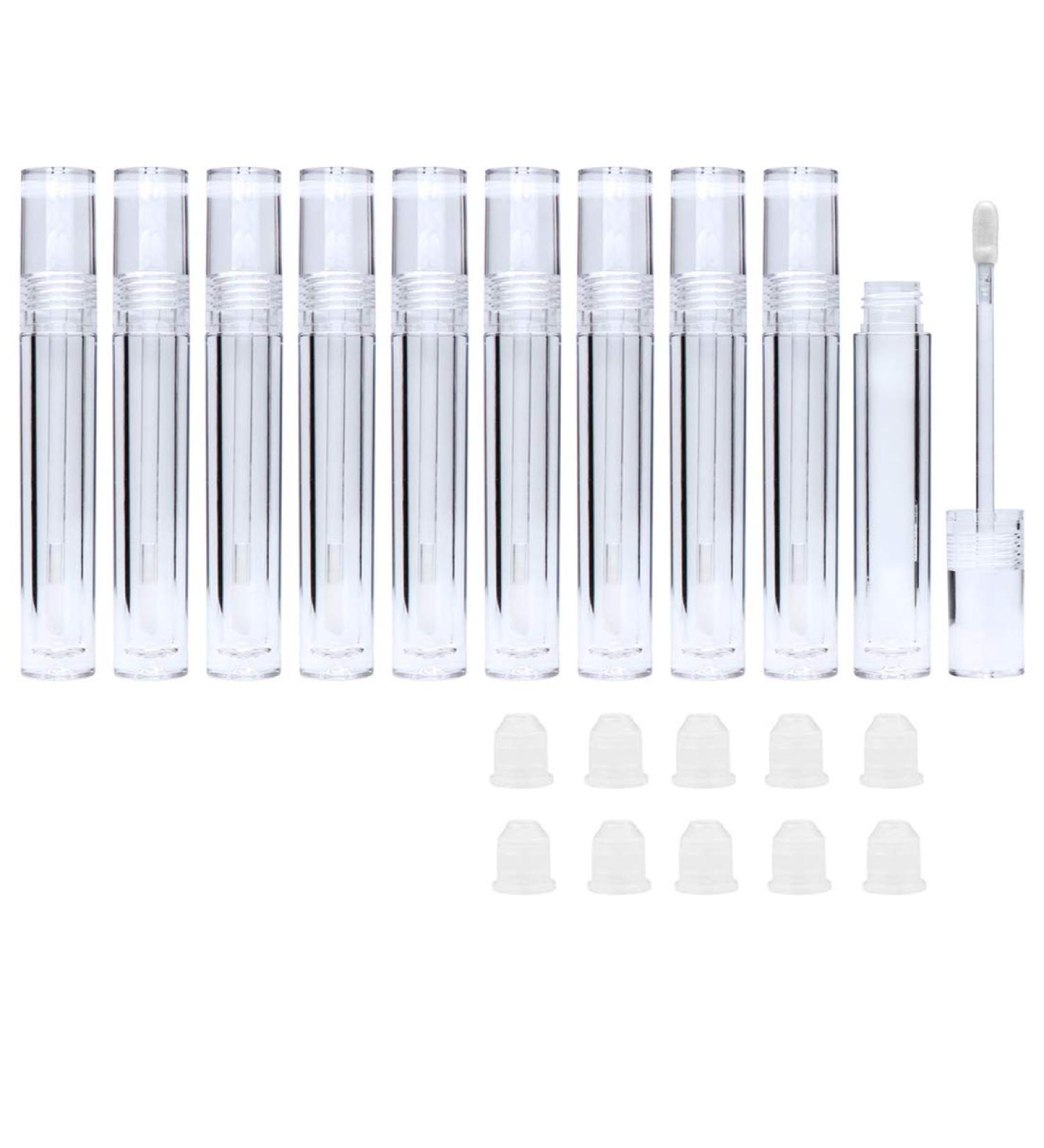 10 Pack 5ml Empty Lip Gloss Tubes with Wands | Transparent Containers for DIY Lip Gloss | Clear Crystal Design with Rubber Stoppers - Buy Online on GoSupps.com