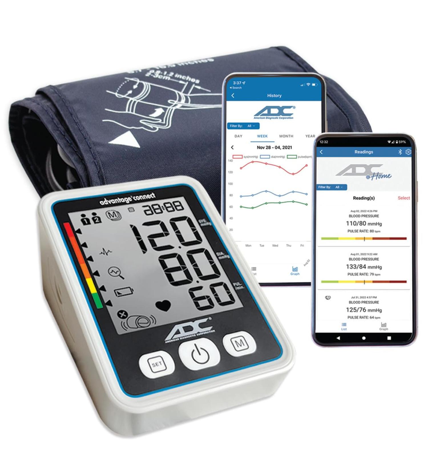 Buy ADC Advantage Connect 6024N Bluetooth Blood Pressure Monitor - BHS AA Rated Wide-Range Navy Cuff Free App | International Shipping Available - Buy Online on GoSupps.com