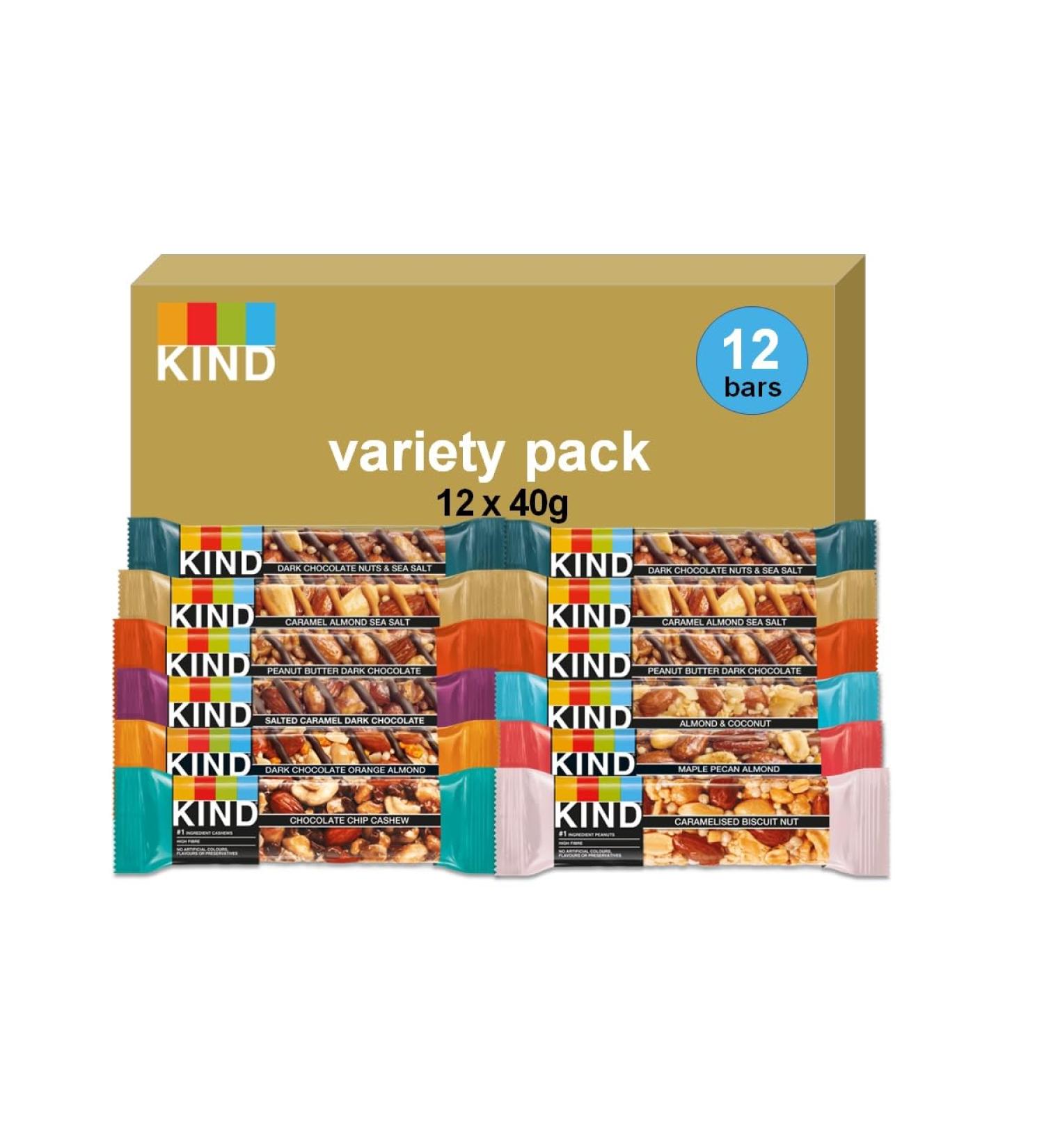 KIND Core Variety Pack Gluten Free High Fibre No Artificial Flavours Colours or Preservatives 12 x 40g bars - Buy Online on GoSupps.com