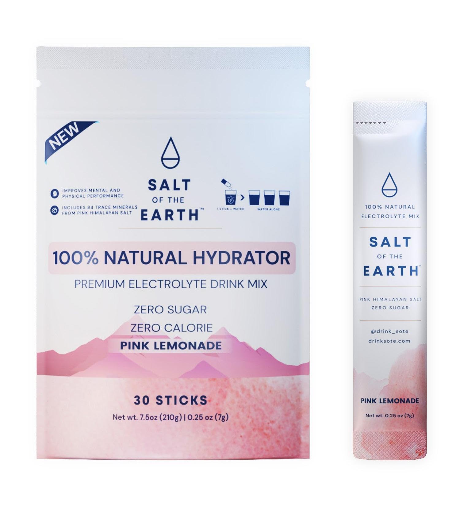 Salt of the Earth Premium Zero-Sugar Electrolyte Powder - Pink Himalayan Salt Hydration Packets | Keto & Paleo Friendly - 30 Servings - Pink Lemonade Flavor - Buy Online on GoSupps.com