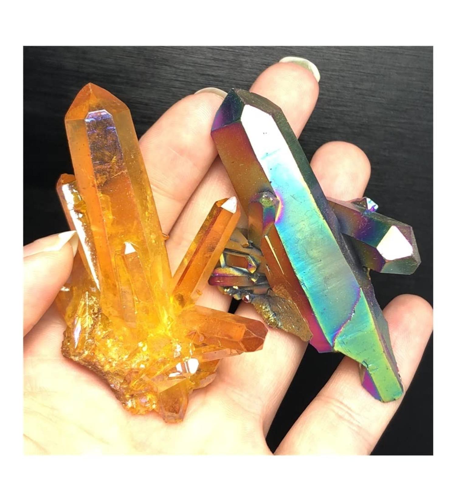 2pcs Beautiful Aura Crystal Cluster Angel Aura Titanium Quartz Crystal Stunning Rainbow Specimen Minerals s ERBDRGAZ - Buy Online on GoSupps.com