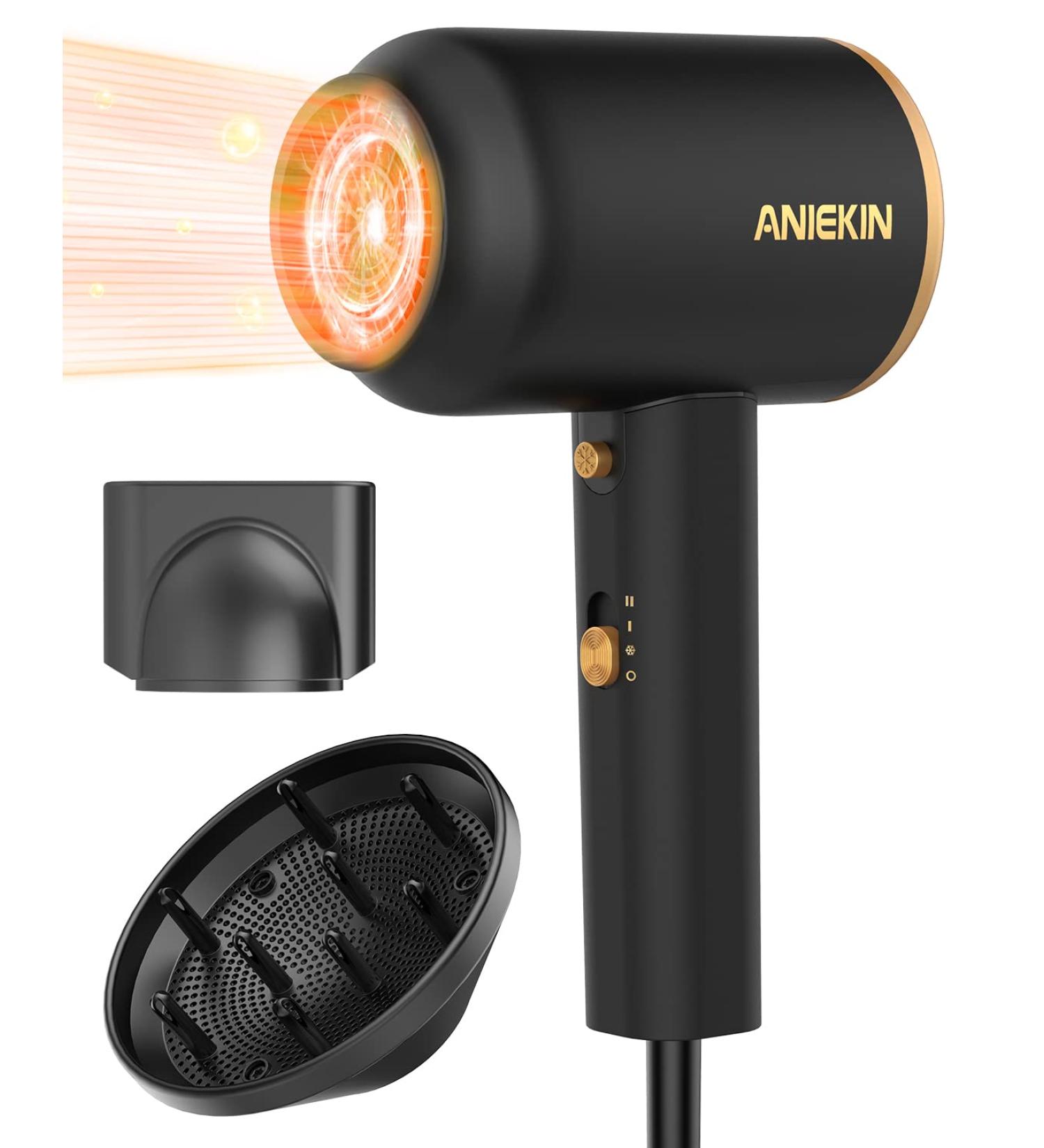1875W Travel Ionic Hair Blow Dryer with Diffuser for Constant Temperature Hair Care - Black - Buy Online on GoSupps.com