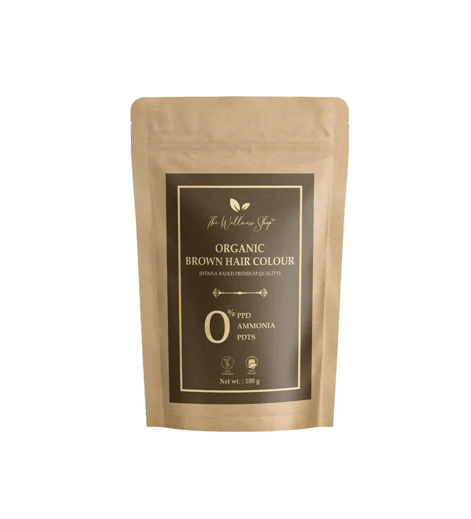 Organic Brown Hair Color - Ammonia Free Long-Lasting Henna Formula | Strengthens Roots & Prevents Dandruff - 100g | The Wellness Shop - Buy Online on GoSupps.com