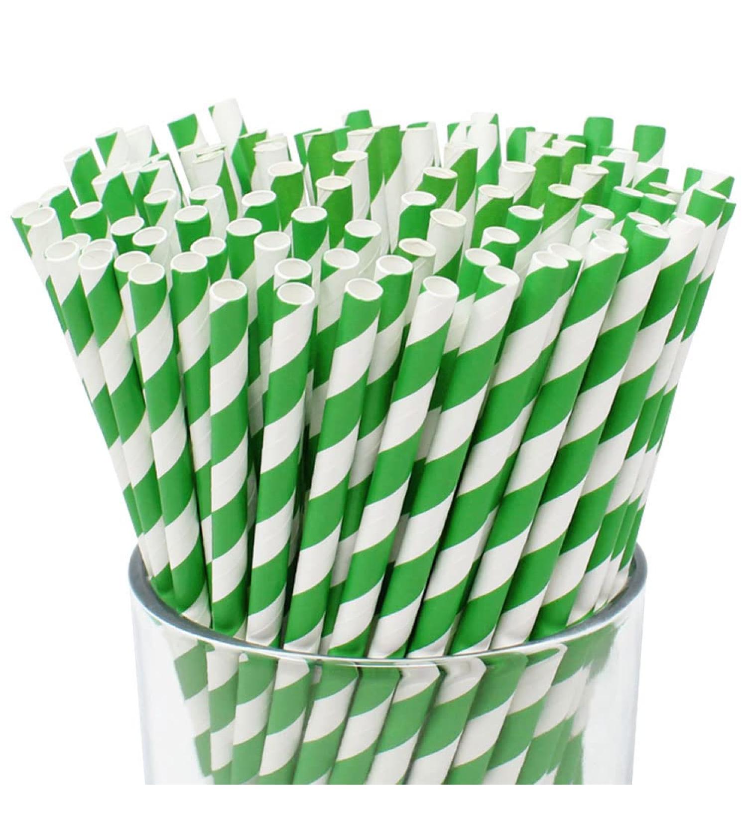 Just Artifacts Premium Green Striped Paper Straws - 100 Pack | Disposable Drinking Straws - Buy Online on GoSupps.com
