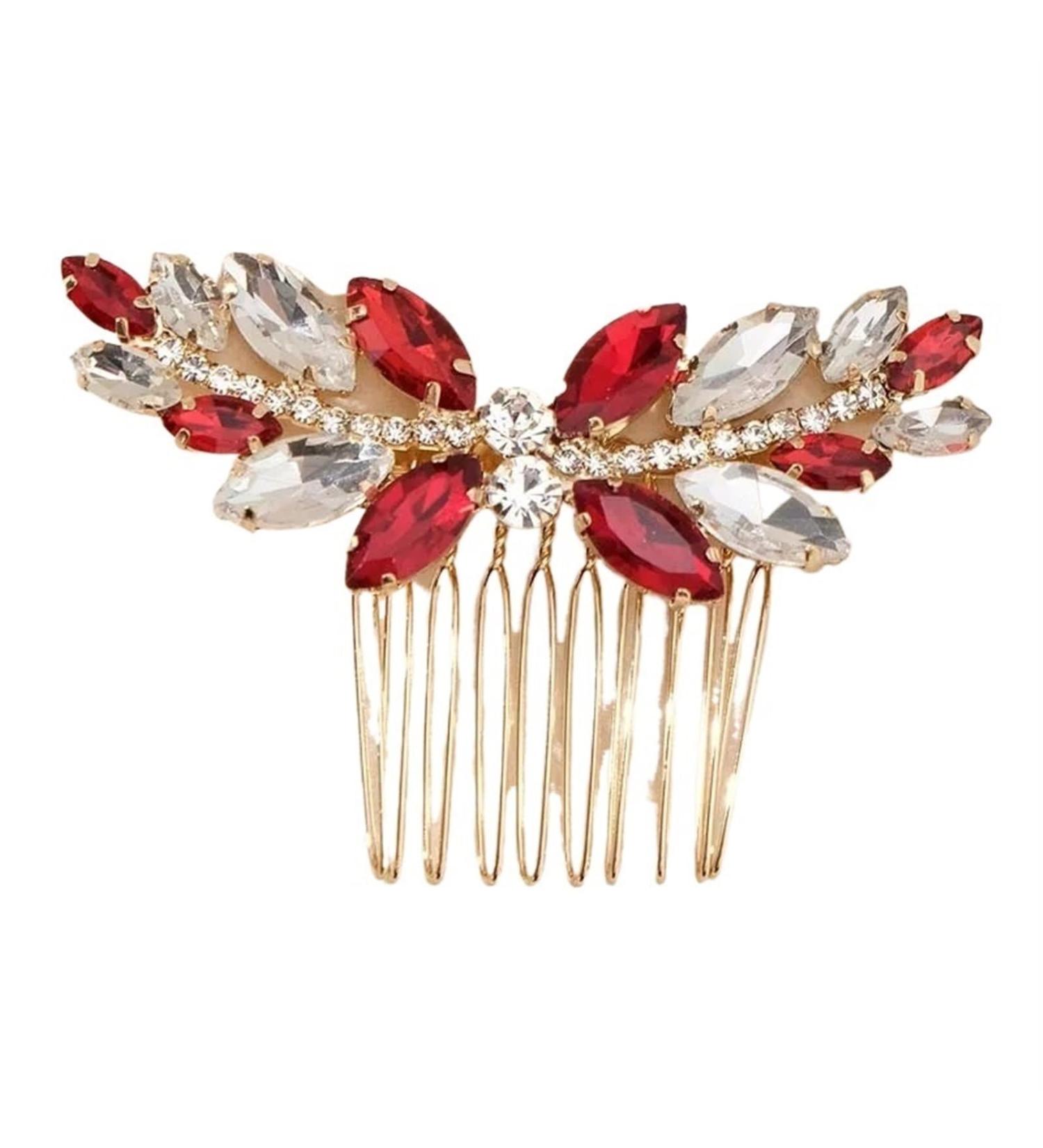 Bridal Head Comb Red Wedding Hair Comb Handmade Women's Accessories Banquet