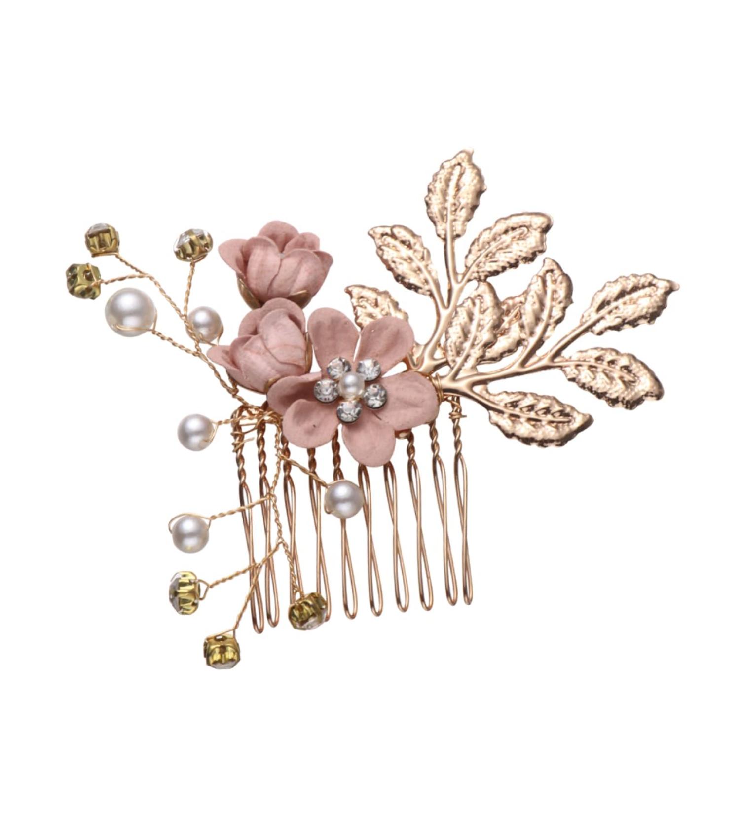 Housoutil Flower Hair Accessories Jeweled Hair Combs Crystal Hair Comb Pearl Hair Comb Wedding Rhinestone Hair Comb Crystal Hair Accessories Bridal Headpiece Pink Rhinestones Bride Veil - Buy Online on GoSupps.com