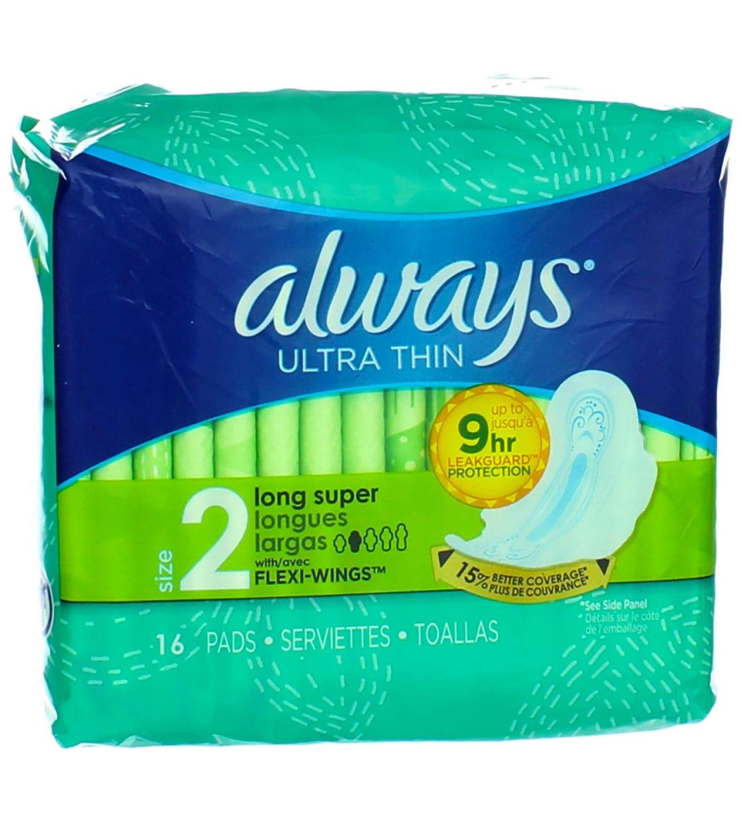 Always Size 2 Ultra Thin Long Super Pads - 16 Count | Absorbent & Comfortable - Buy Online on GoSupps.com