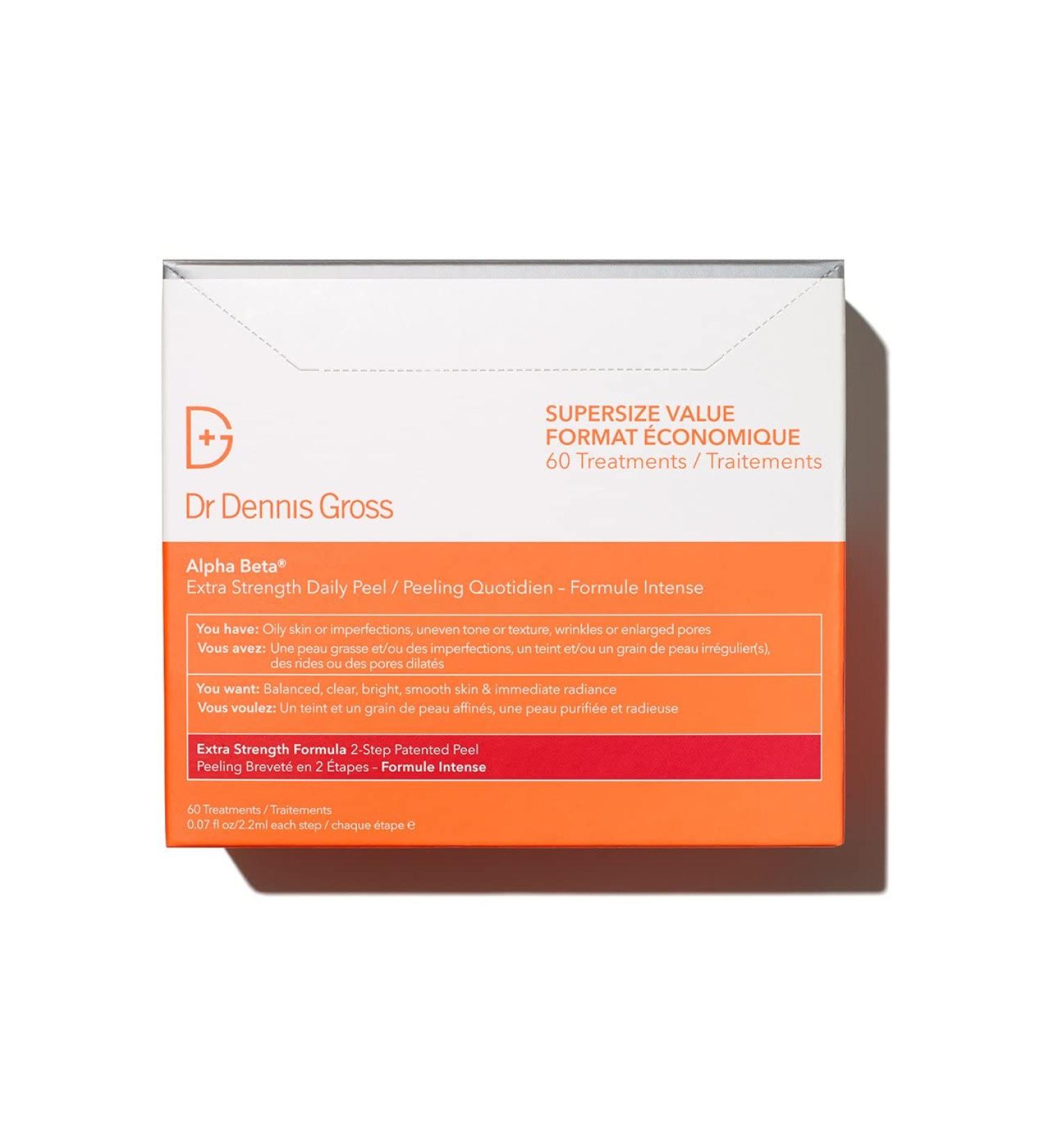 Dr. Dennis Gross Alpha Beta Extra Strength Daily Peel for Oily Skin - 60 Treatments | Targets Uneven Tone, Texture, Wrinkles & Pores - Buy Online on GoSupps.com