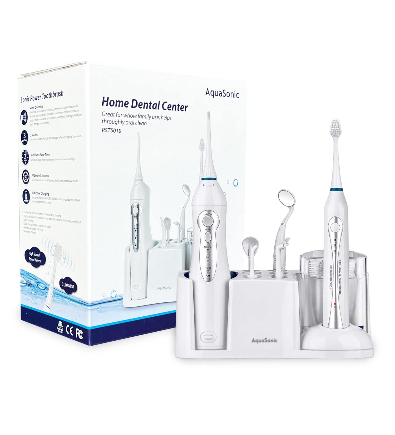 AquaSonic Home Dental Center: Electric Toothbrush & Water Flosser Combo - Complete Family Oral Care System with 10 Attachments - Various Modes - Buy Online on GoSupps.com