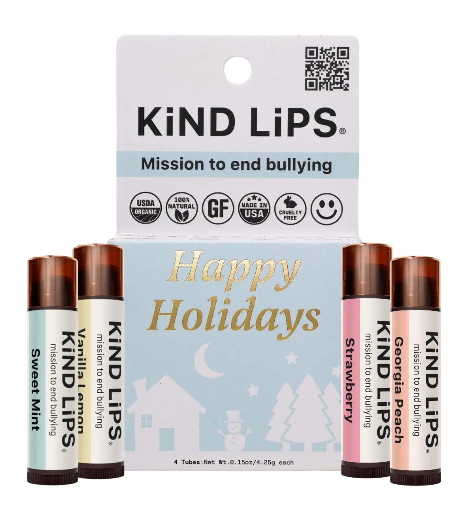 Kind Lips Organic Holiday Variety Lip Balm 4-Pack Natural Moisturizing Lip Care Holiday Gift Set - Buy Online on GoSupps.com