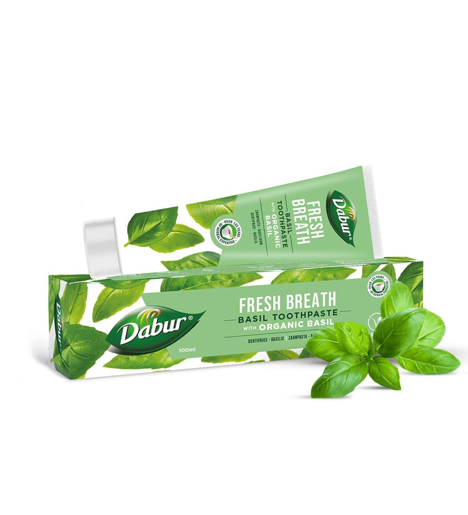  Dabur Dabur Organic Basil Toothpaste for Fresh Breath 100ml - Natural Oral Care with Organic Basil Extracts - Refreshing Mint Flavour - Promotes Oral Health and Hygiene - Buy Online on GoSupps.com