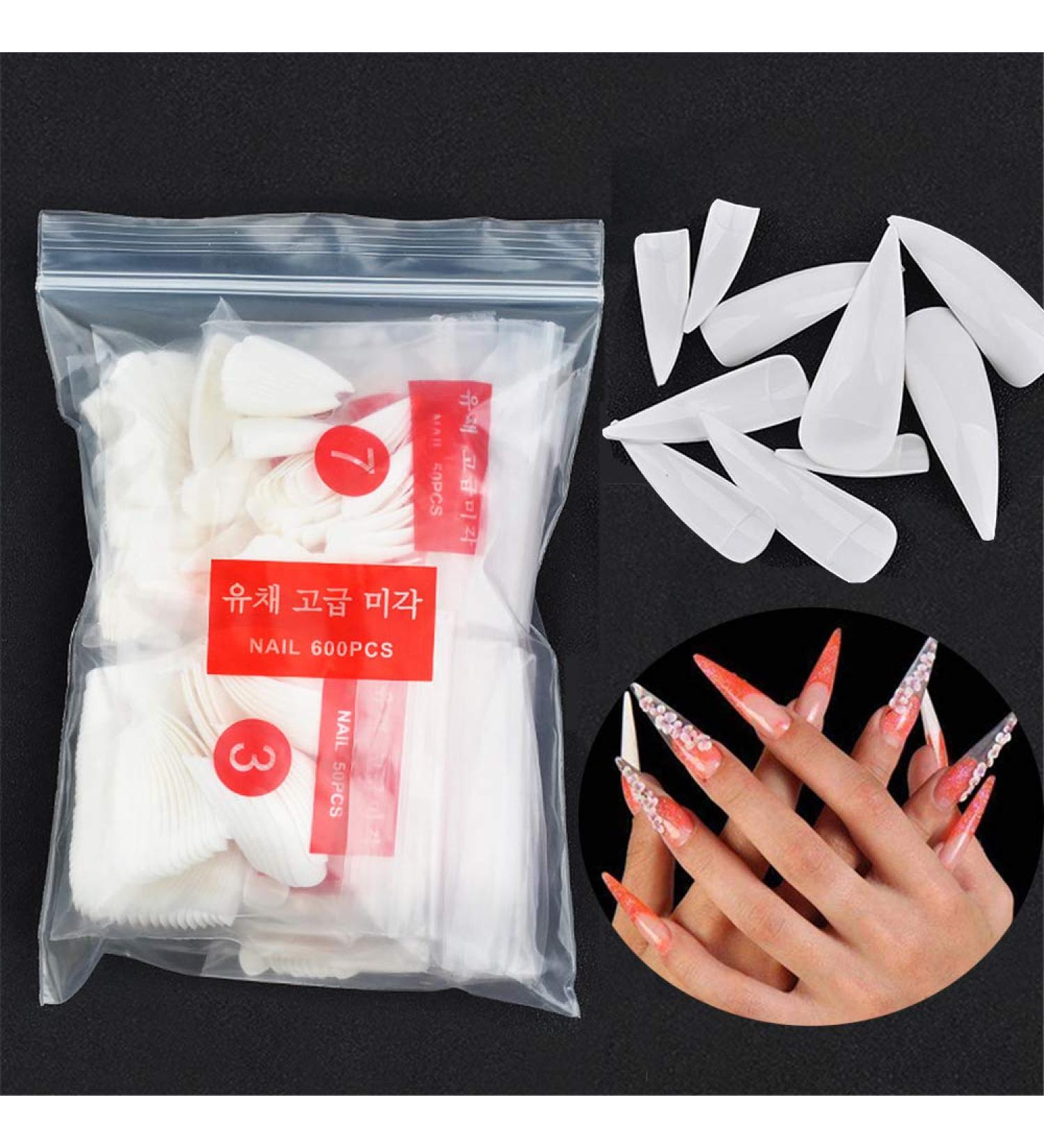 600 Long Stiletto Nail Tips - White Artificial Fingernails for DIY Nail Art & Nail Studios | Hot Tip Nails #1 #4 - Buy Online on GoSupps.com