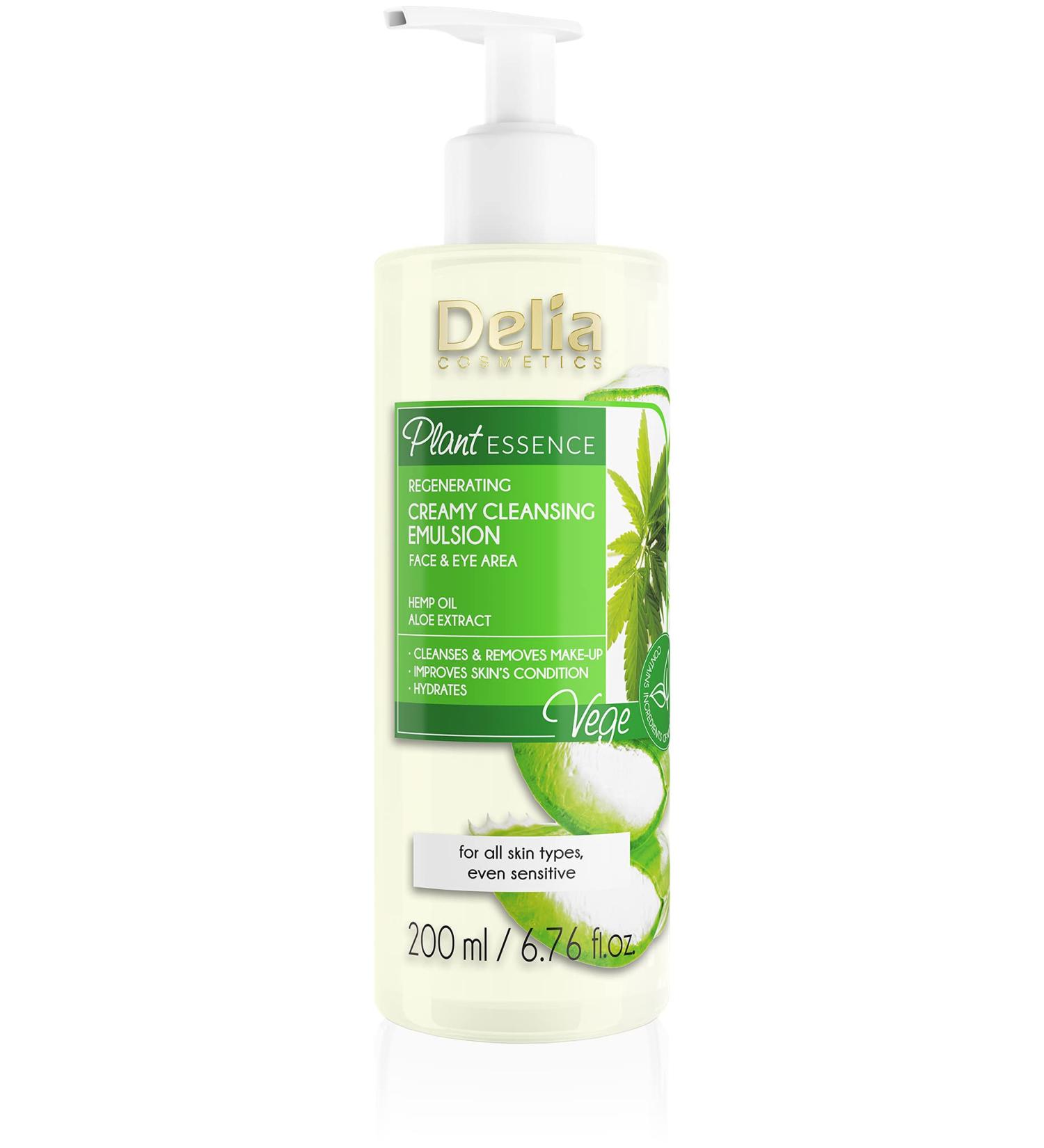 Delia Cosmetics - Plant Essence - Face & Eye Cleansing Emulsion - Creamy Make Up Remover - Vegan Friendly - Natural Ingredients - Aloe Extract - Every Skin Type - Cleanses Refreshes Soothes - 200 ml - Buy Online on GoSupps.com