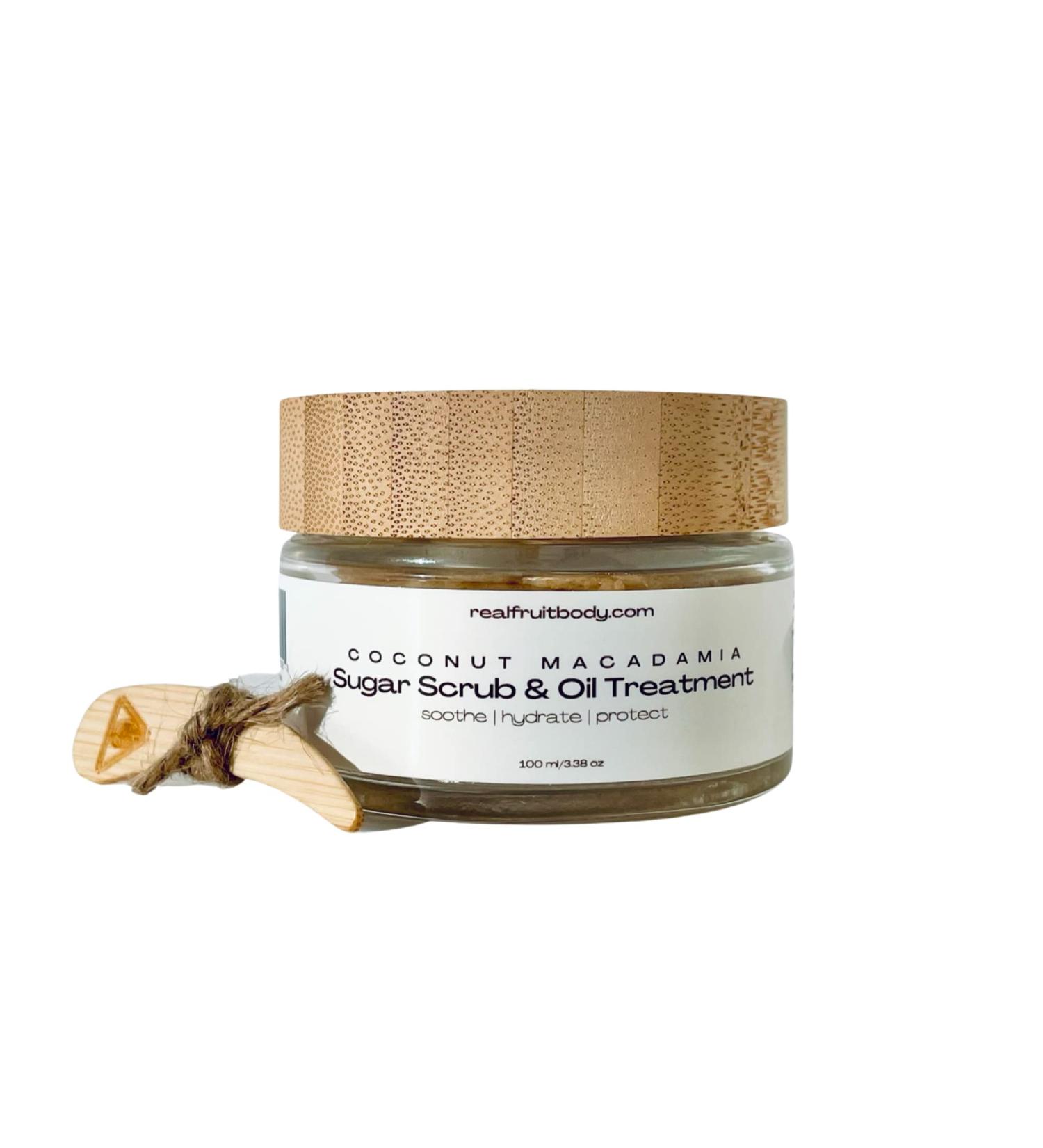 Real Fruit Body Coconut Macadamia Sugar Scrub and Oil Treatment - 100% Pure and Natural Leaping Bunny Certified Cruelty Free Vegan Organic - 1.38 Ounce | 50 ml 1.38 Ounce (Pack of 1) - Buy Online on GoSupps.com