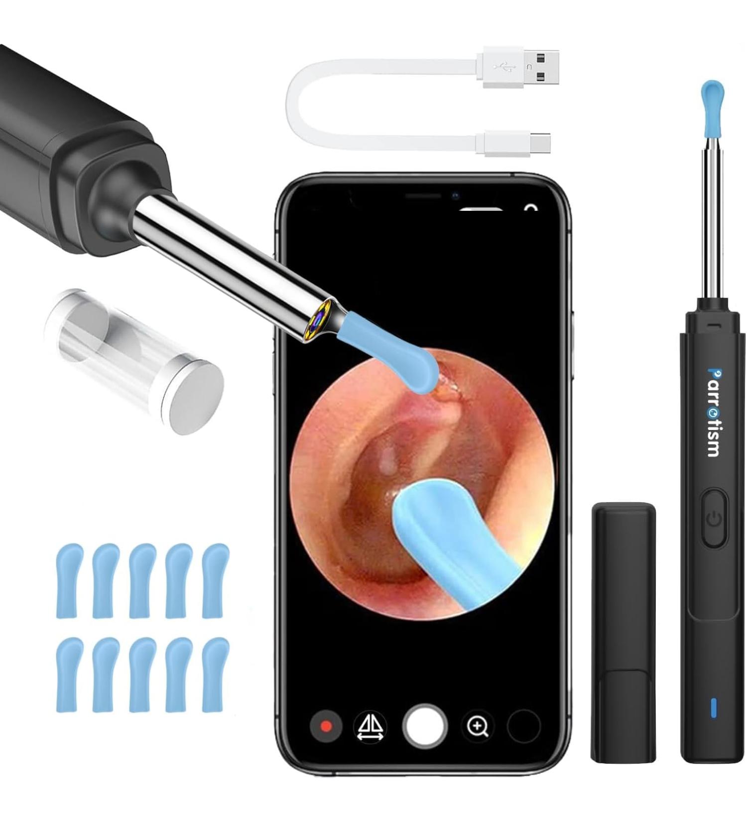 Parrotism Wireless Otoscope with 6 LED Lights 2K HD Camera - Ear Wax Removal Kit for iPhone and Android - Safe Cleaning Tool for Adults, Kids, and Pets - Buy Online on GoSupps.com