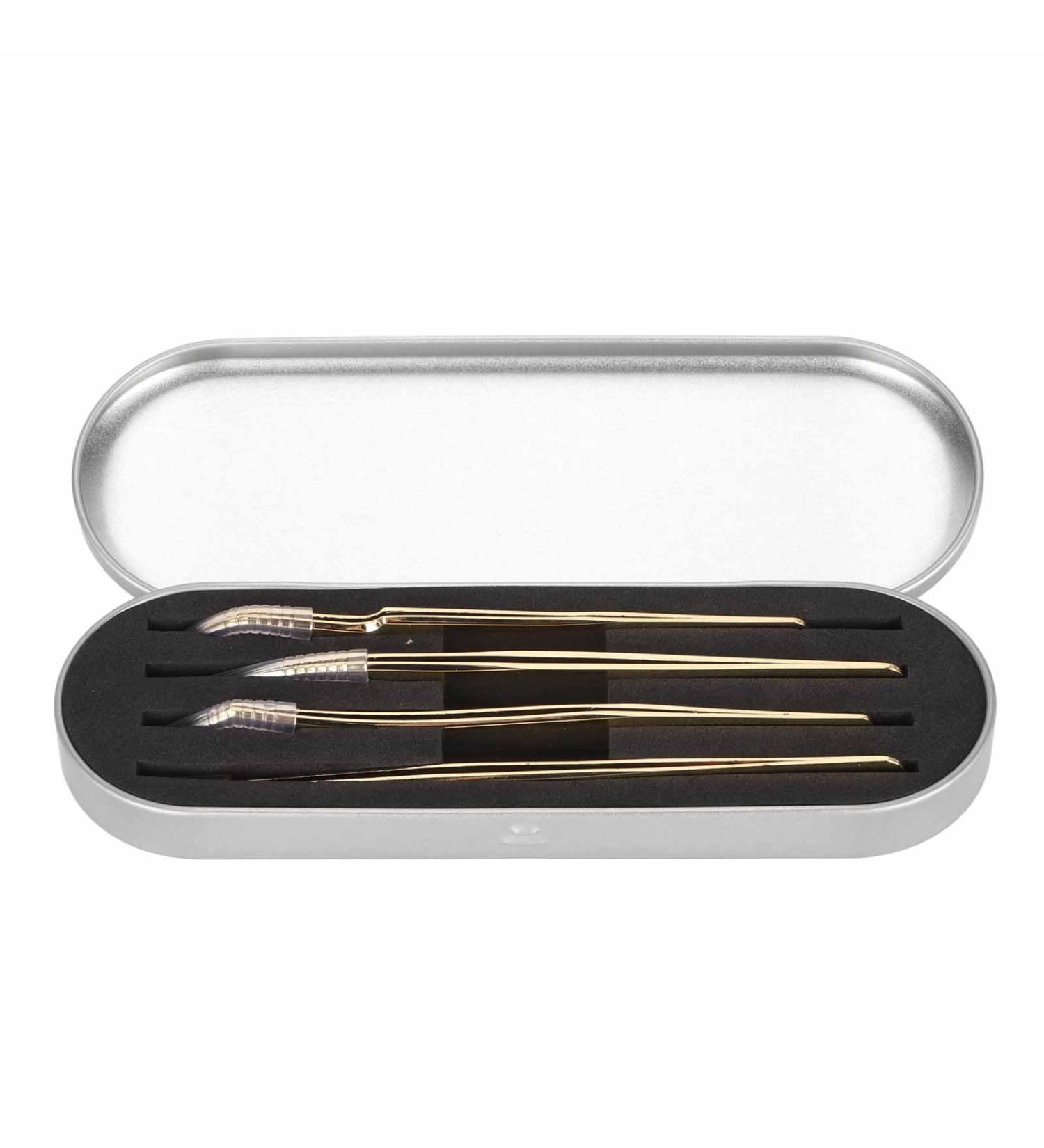 Professional Eyelash Extension Tweezers Set - 4 Salon Quality Styles | Gold Metal Precision Tools for Perfect Lash Application - Buy Online on GoSupps.com