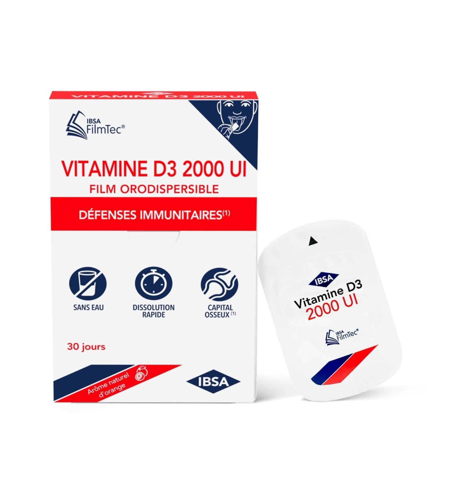 IBSA Pharma - FILMTEC - Vitamin D3 2000 IU - Immune defenses - Melts in seconds without water - Box of 30 films 1 month - Dietary supplement - Buy Online on GoSupps.com