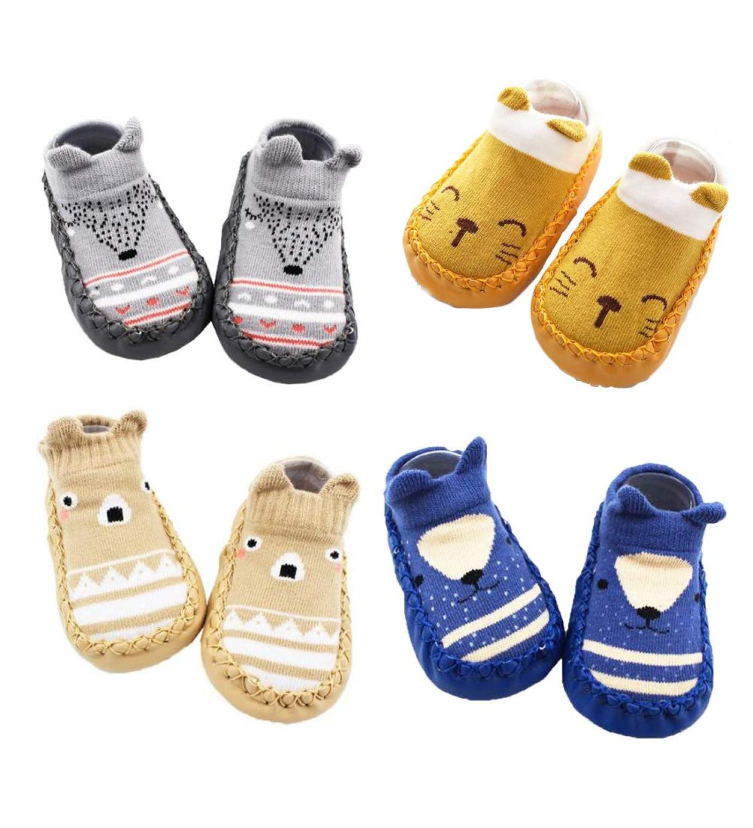 XM-Amigo Baby Boys Girls Indoor Slippers Anti-Slip Socks Shoes 0-6 Months Blue Set01 - 4 Pairs - Buy Online on GoSupps.com